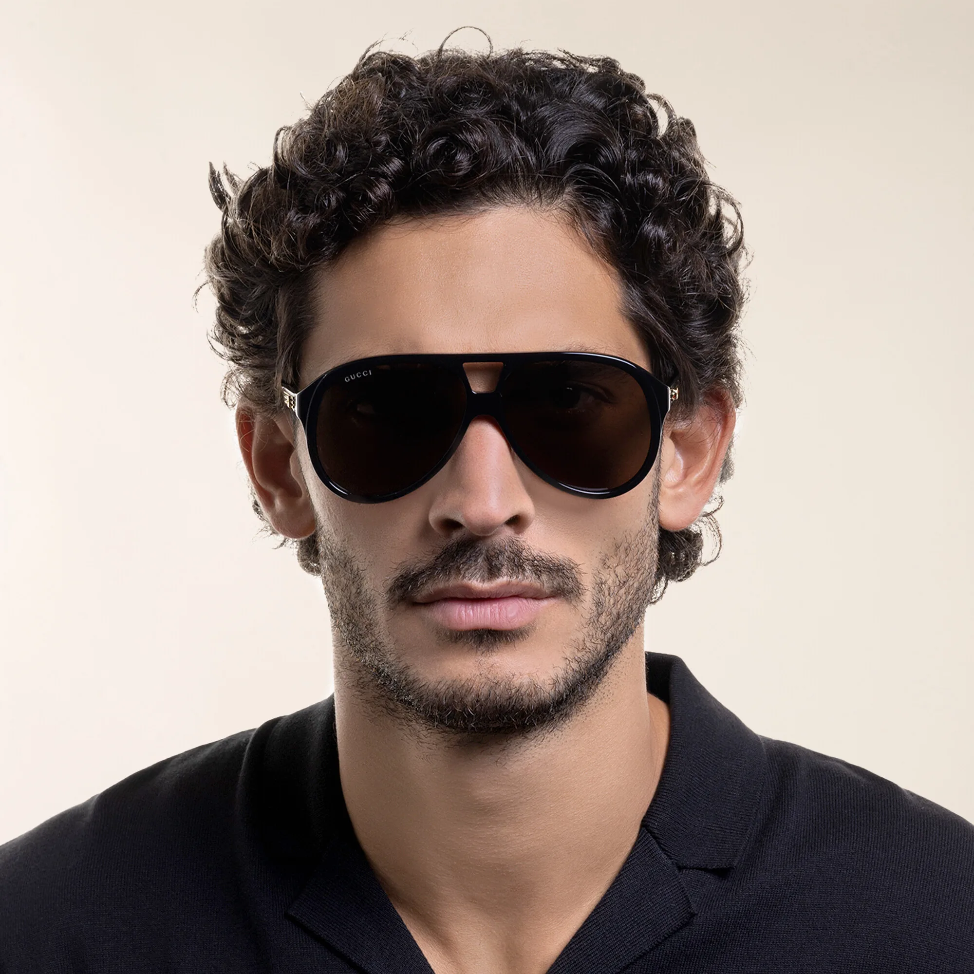 Shop GUCCI Oversized Aviator Sunglasses in Black online.