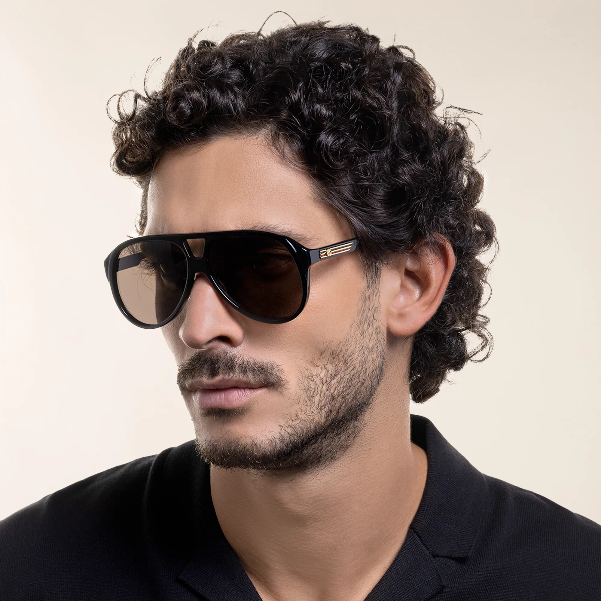 Shop GUCCI Oversized Aviator Sunglasses in Black online.