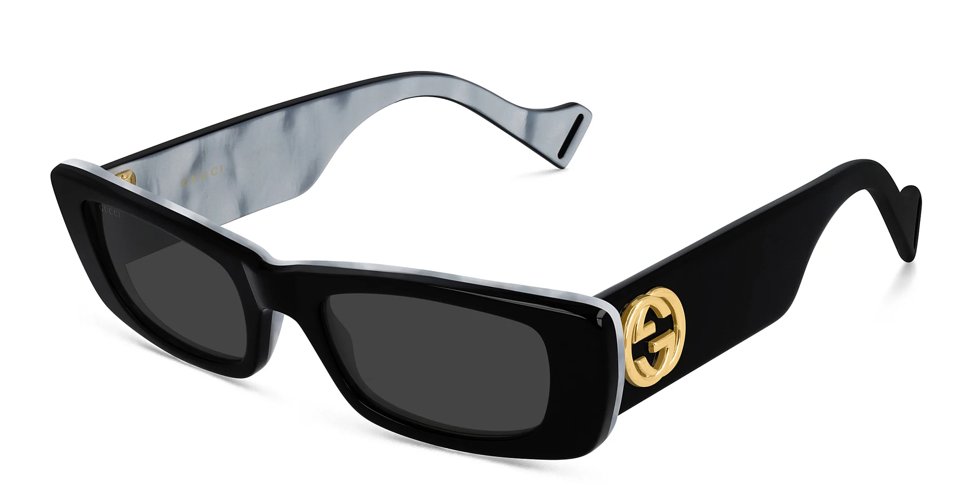 Shop GUCCI Rectangle Sunglasses in Black online.
