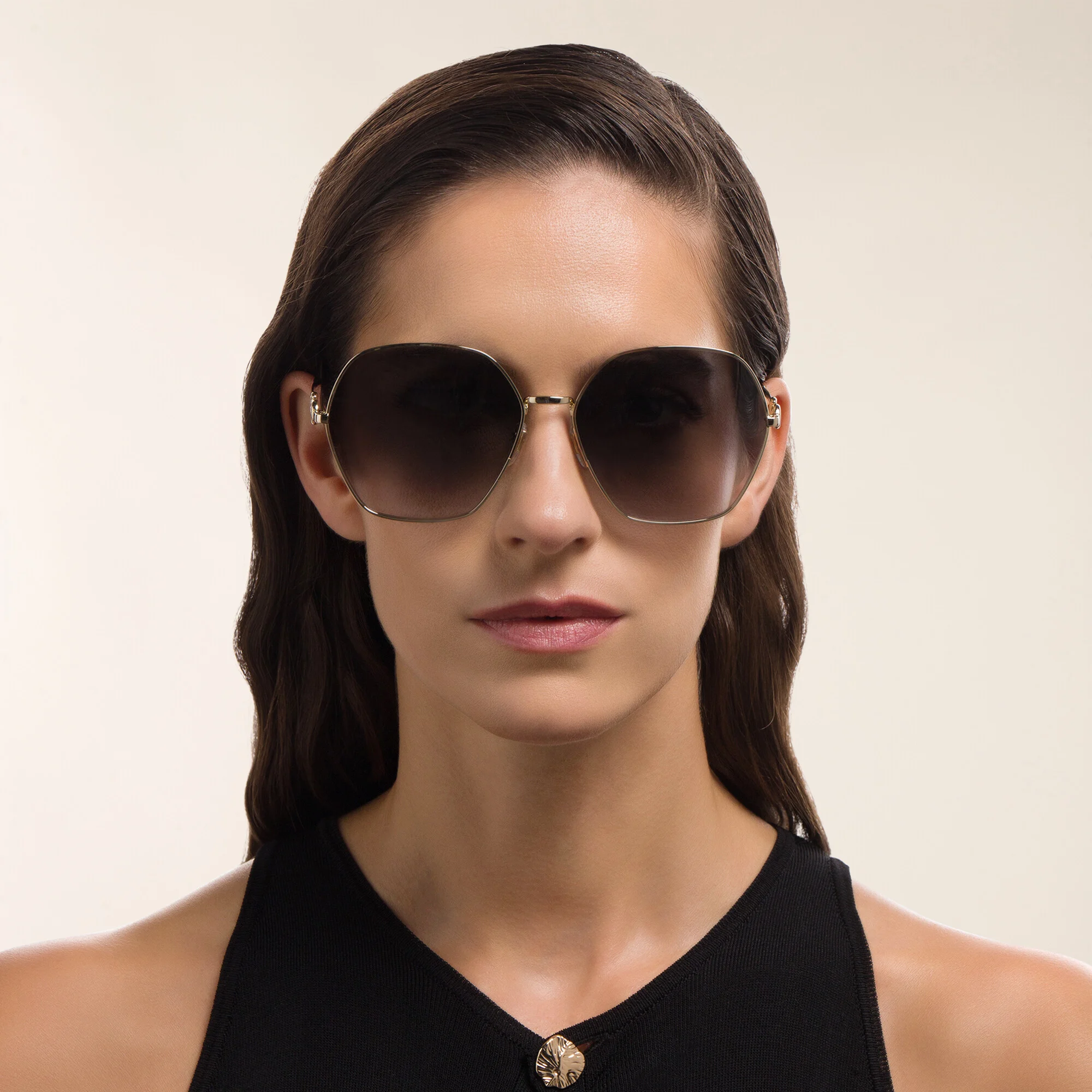 Shop GUCCI Oversized Irregular Sunglasses in Gold online.