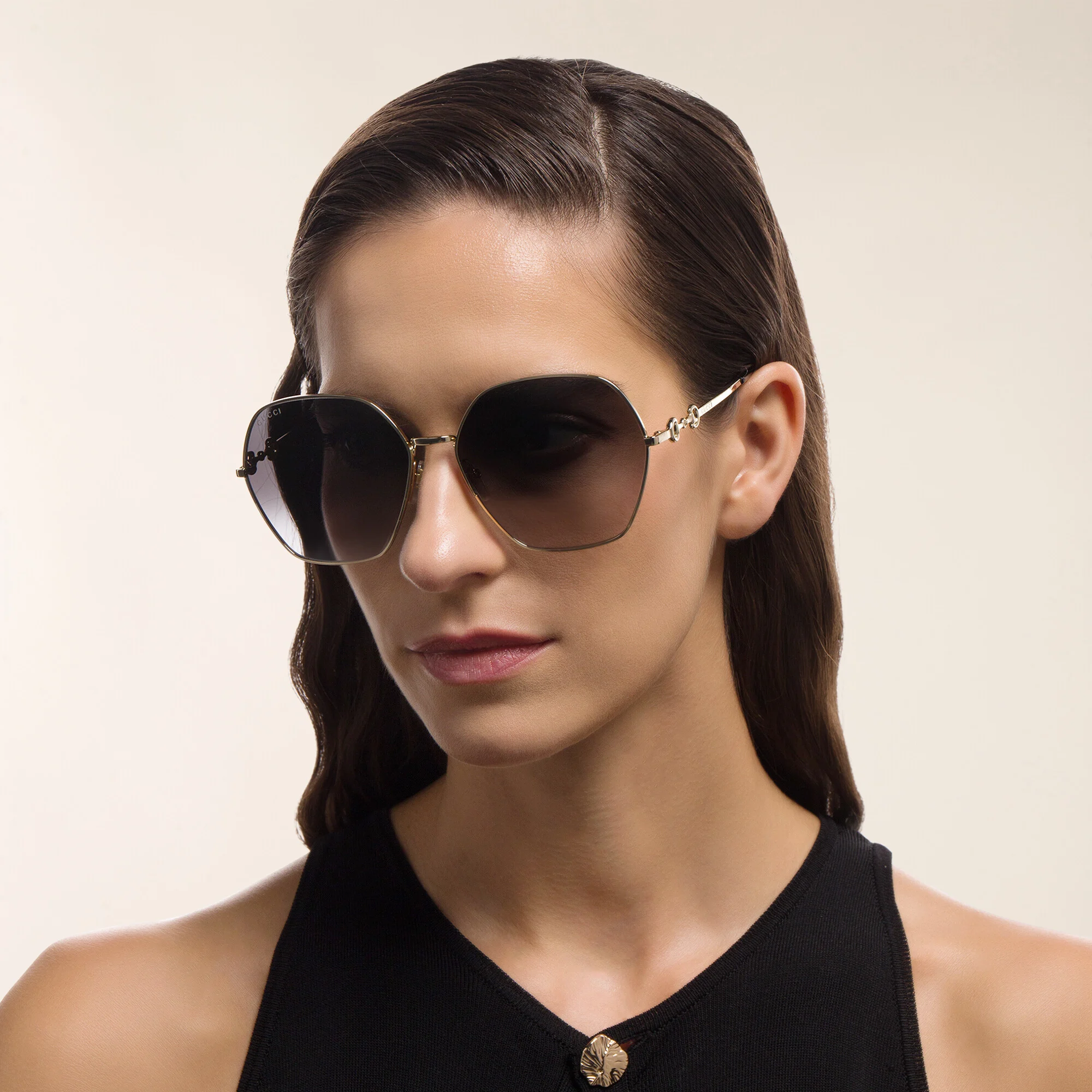Shop GUCCI Oversized Irregular Sunglasses in Gold online.