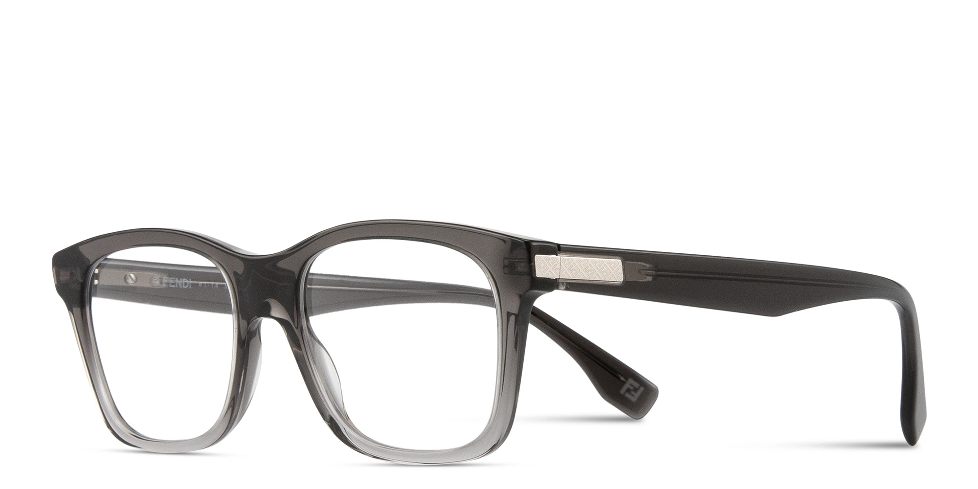 Shop FENDI Essential Square Eyeglasses in Transparent Grey online.