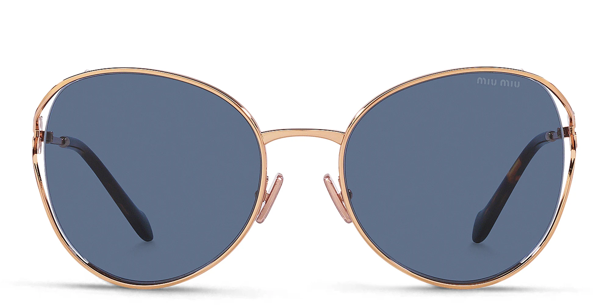 Shop MIU MIU Oversized Panthos Sunglasses in Rose Gold online.