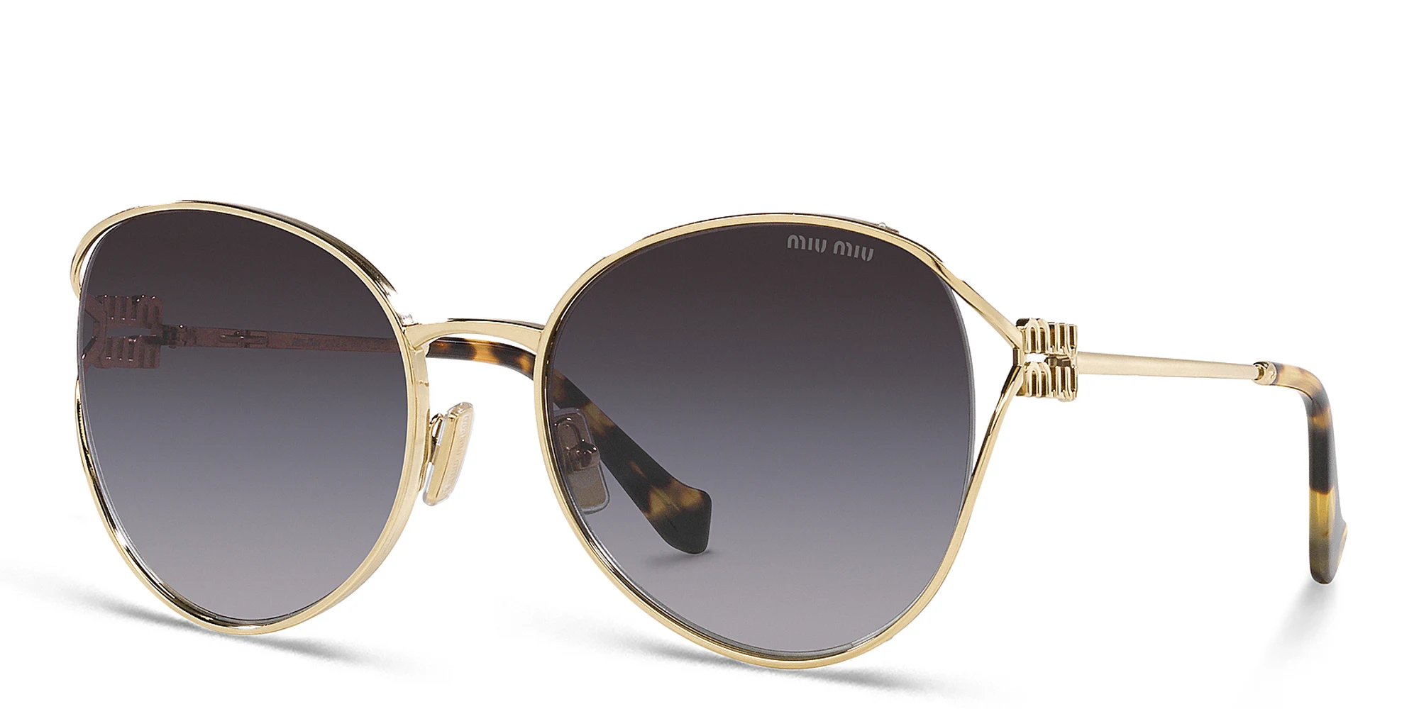 Shop MIU MIU Oversized Panthos Sunglasses in Pale Gold online.