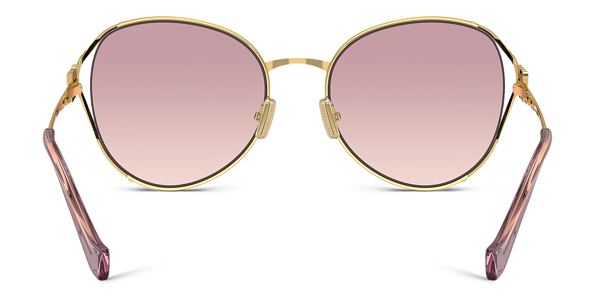 Shop MIU MIU Vertical Logo Oversized Panthos Sunglasses in Gold online.