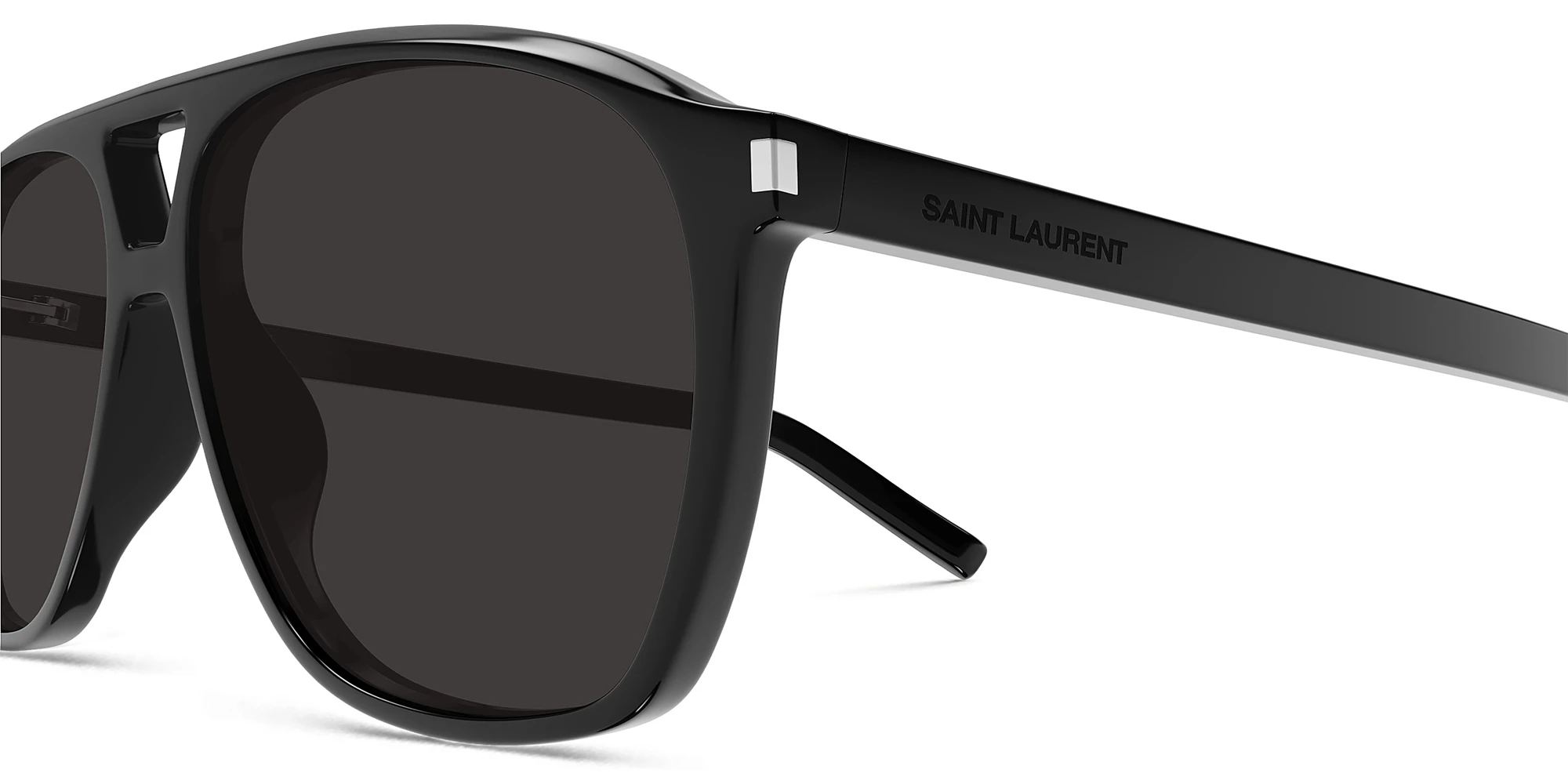 Shop SAINT LAURENT Logo Aviator Sunglasses in Black online.