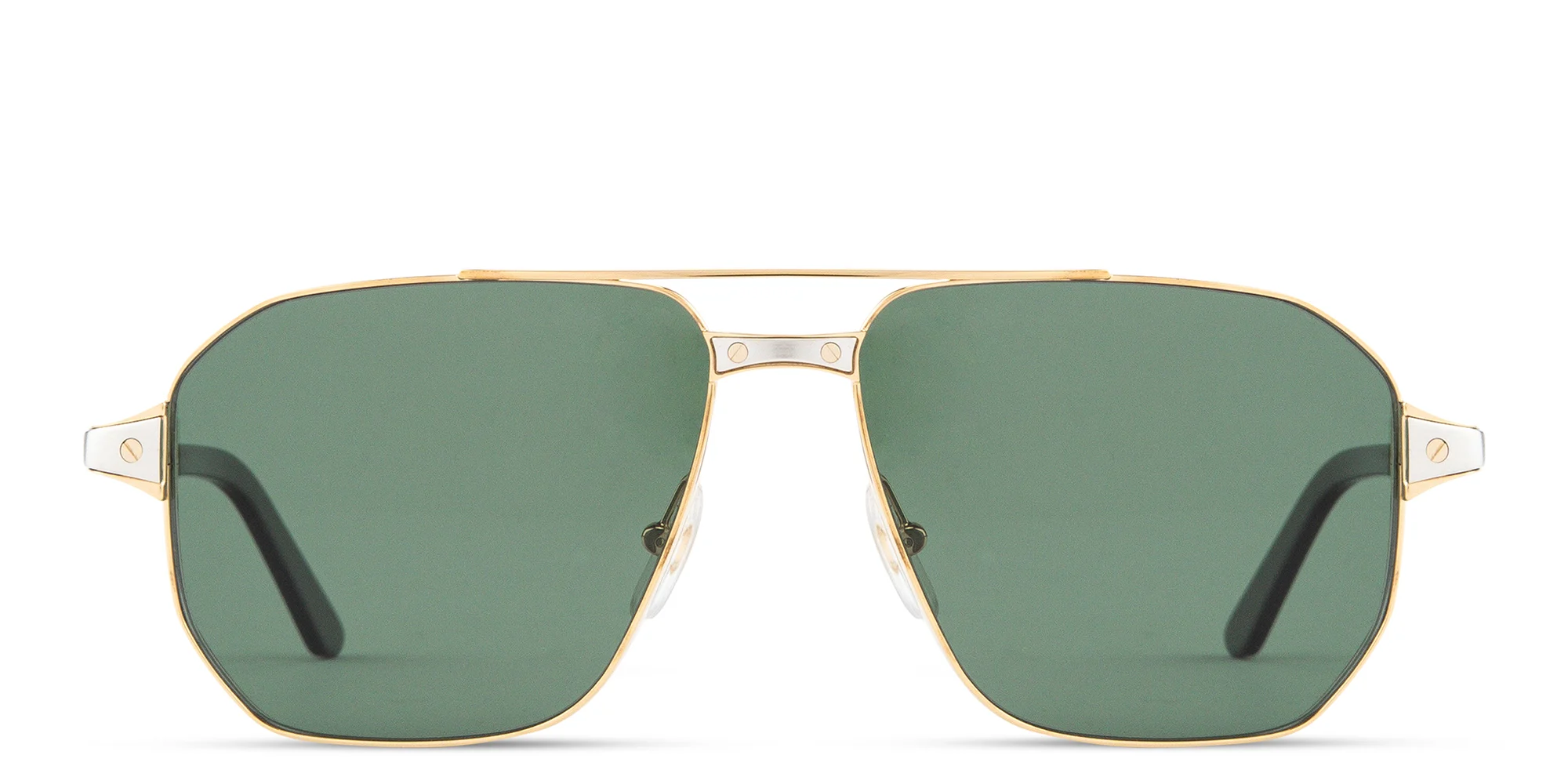 Shop Cartier Santos de Cartier Wide Pilot Sunglasses in Gold online.