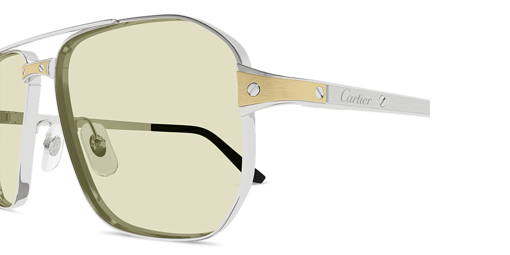 Shop Cartier Santos de Cartier Pilot Sunglasses in Silver online.