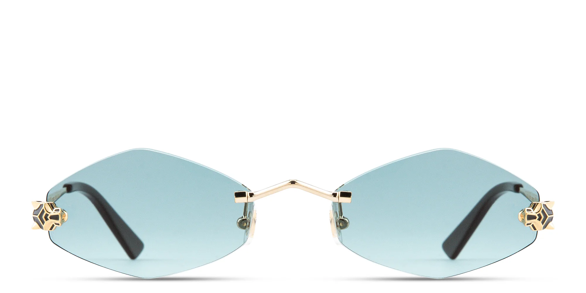 Shop Cartier Panthère de Cartier Rimless Irregular Sunglasses in Gold online.
