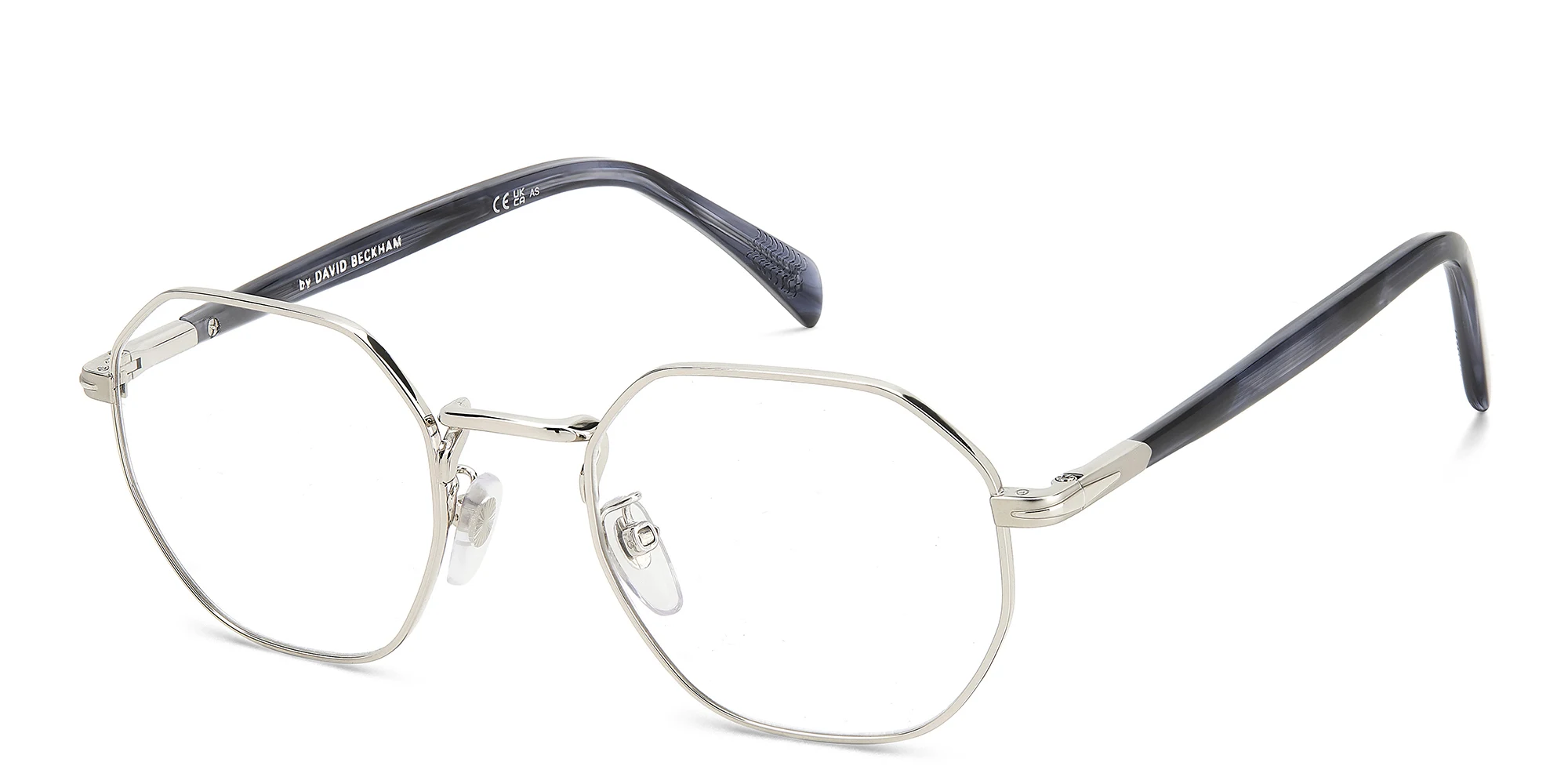 Shop DAVID BECKHAM Talisman Irregular Eyeglasses in Striped Black Pladium online.