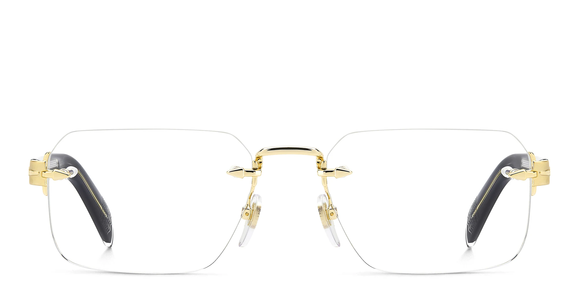 Shop DAVID BECKHAM Rimless Rectangle Eyeglasses in Gold Black online.