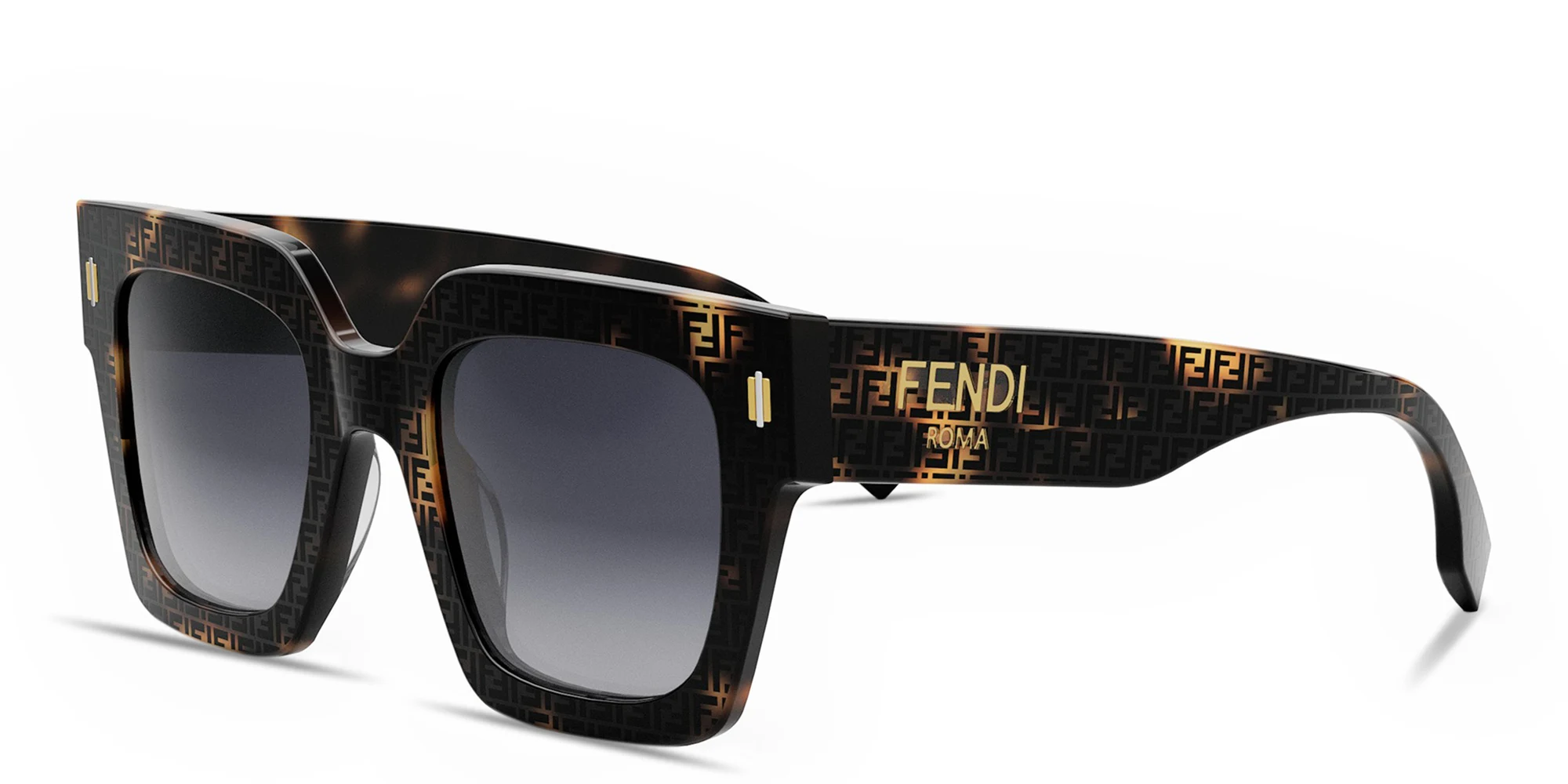Shop FENDI Fendi Roma Havana Square Sunglasses in Black and classic FF Havana online.