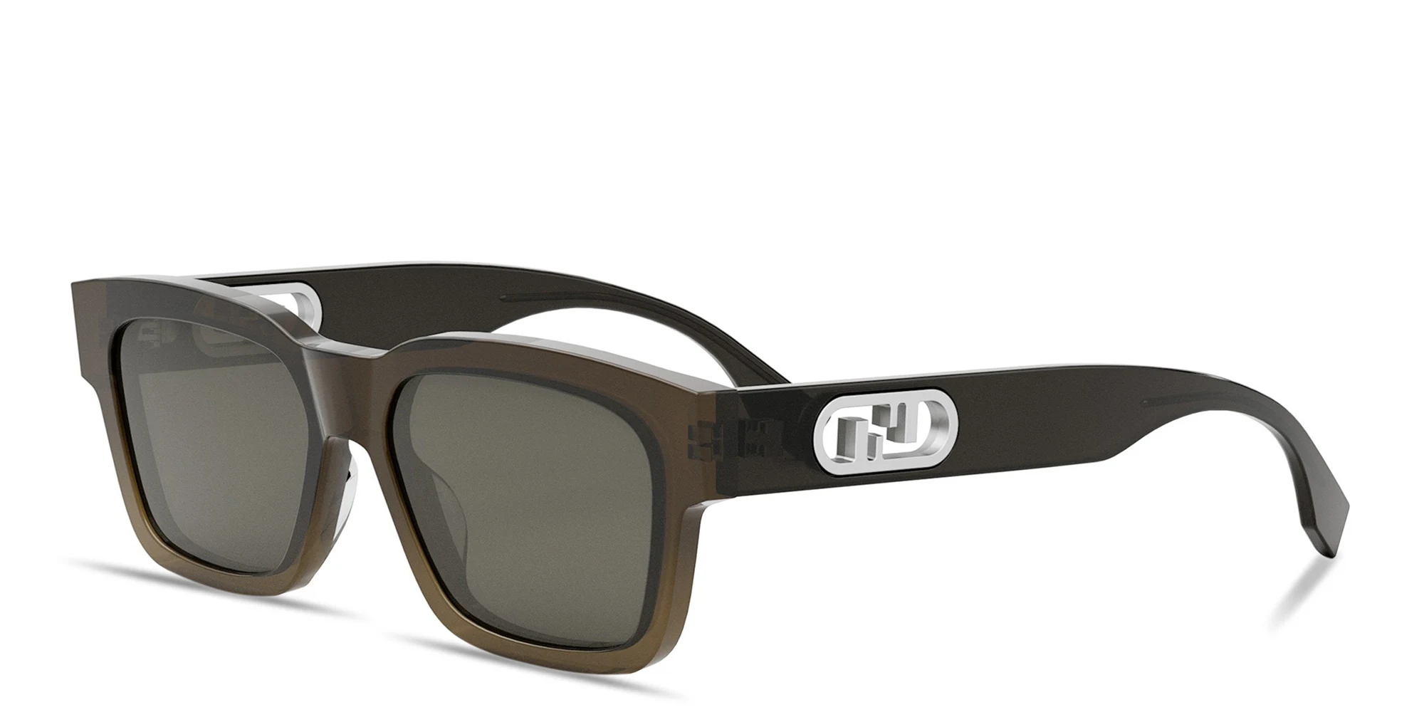 Shop FENDI O'Lock Brown Rectangular Sunglasses in Transparent Gradient Brown online.