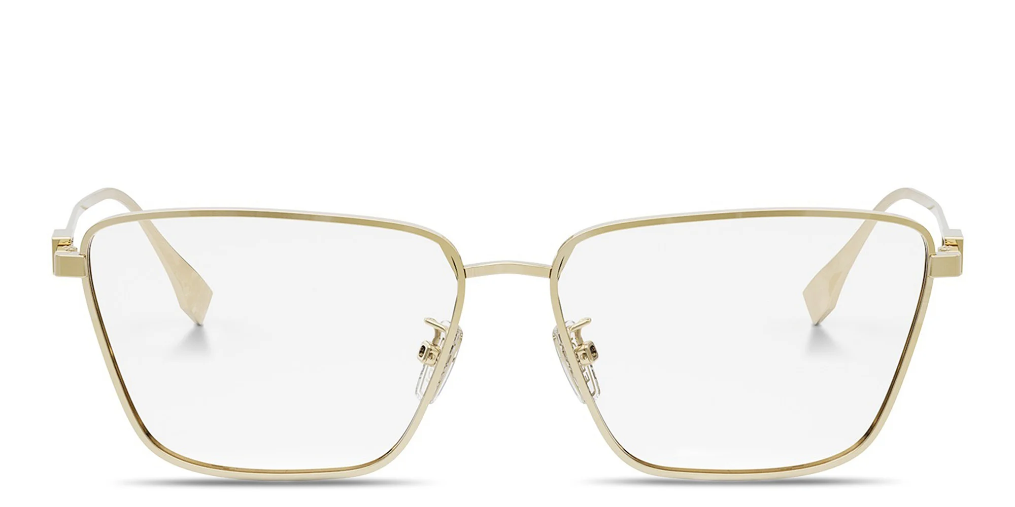 Shop FENDI Baguette Gold Rectangular Eyeglasses in Gold online.