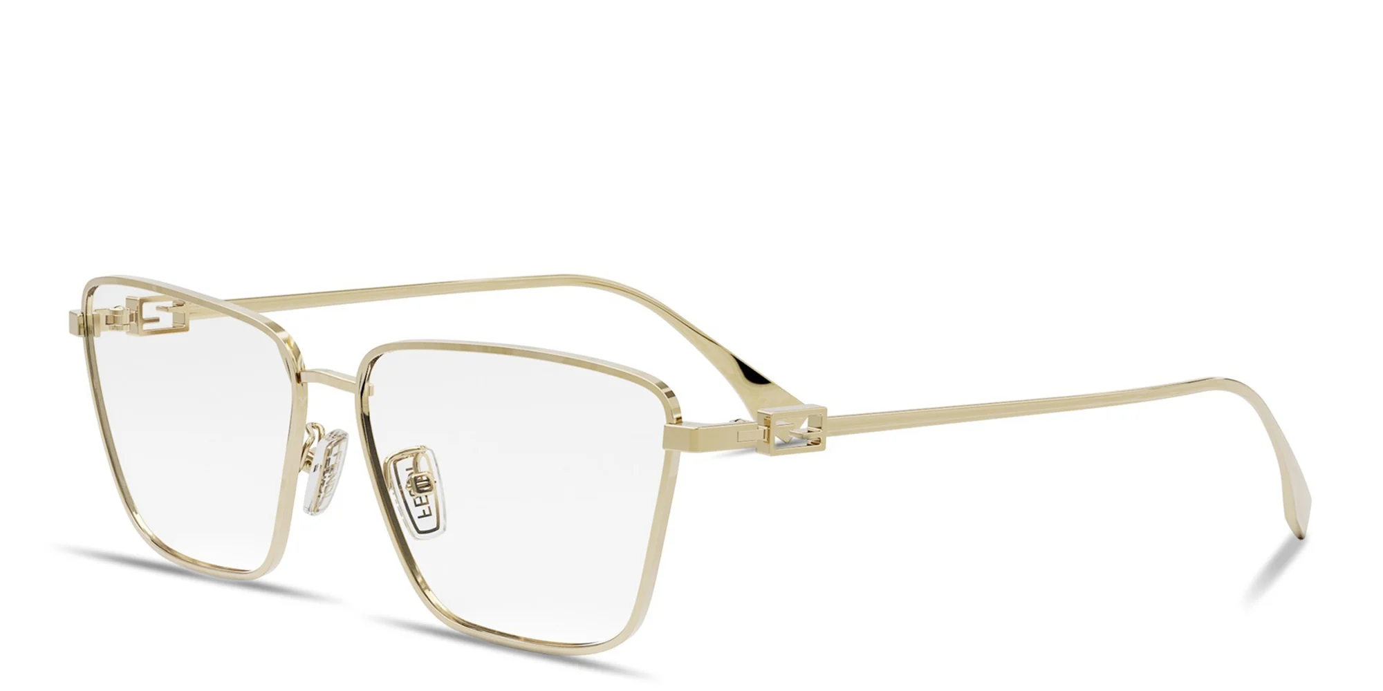 Shop FENDI Baguette Gold Rectangular Eyeglasses in Gold online.
