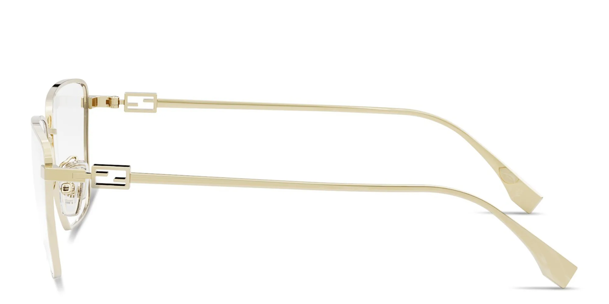 Shop FENDI Baguette Gold Rectangular Eyeglasses in Gold online.