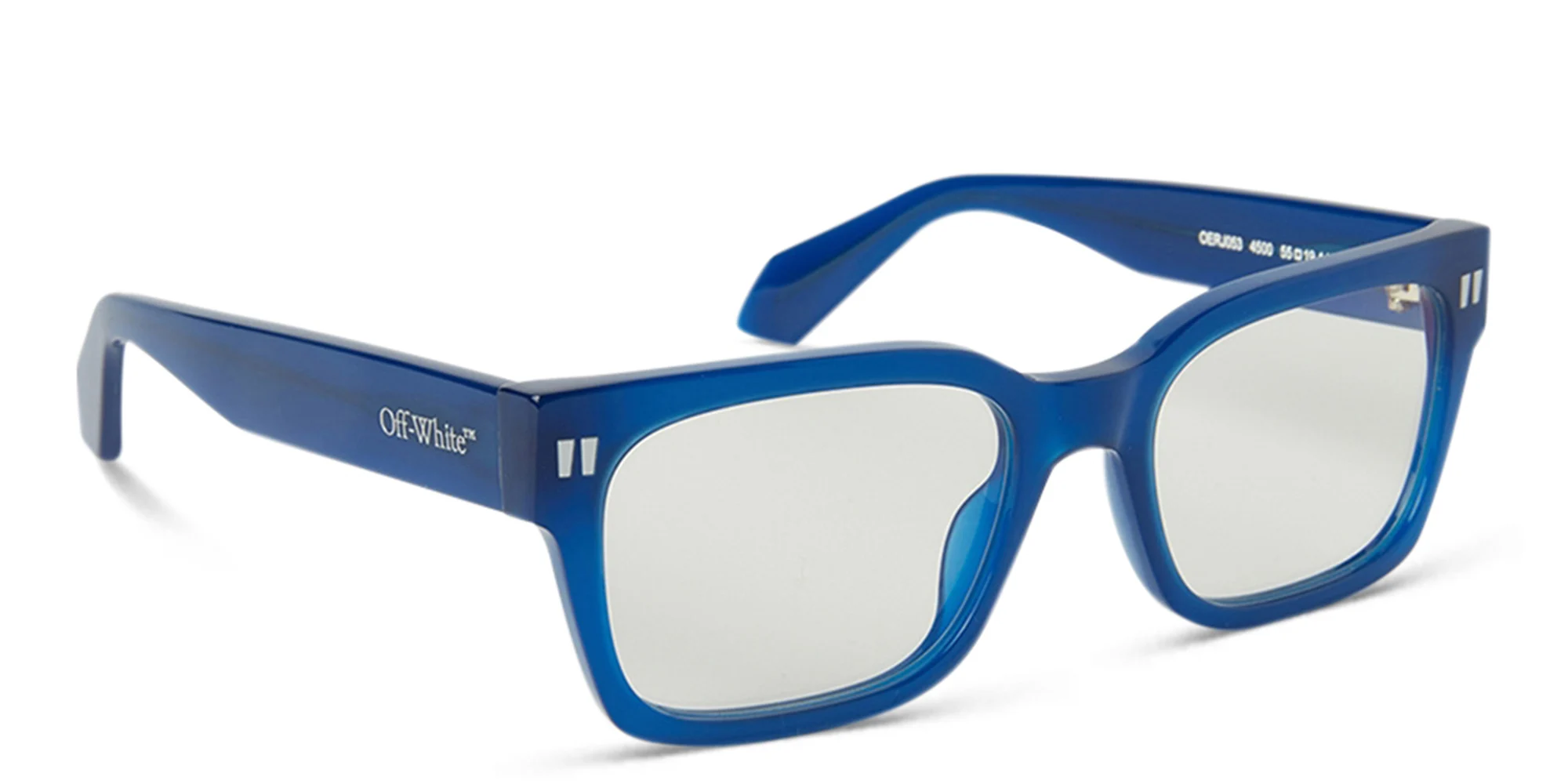 Shop OFF WHITE Style 53 Unisex Wide Square Eyeglasses in Blue online.