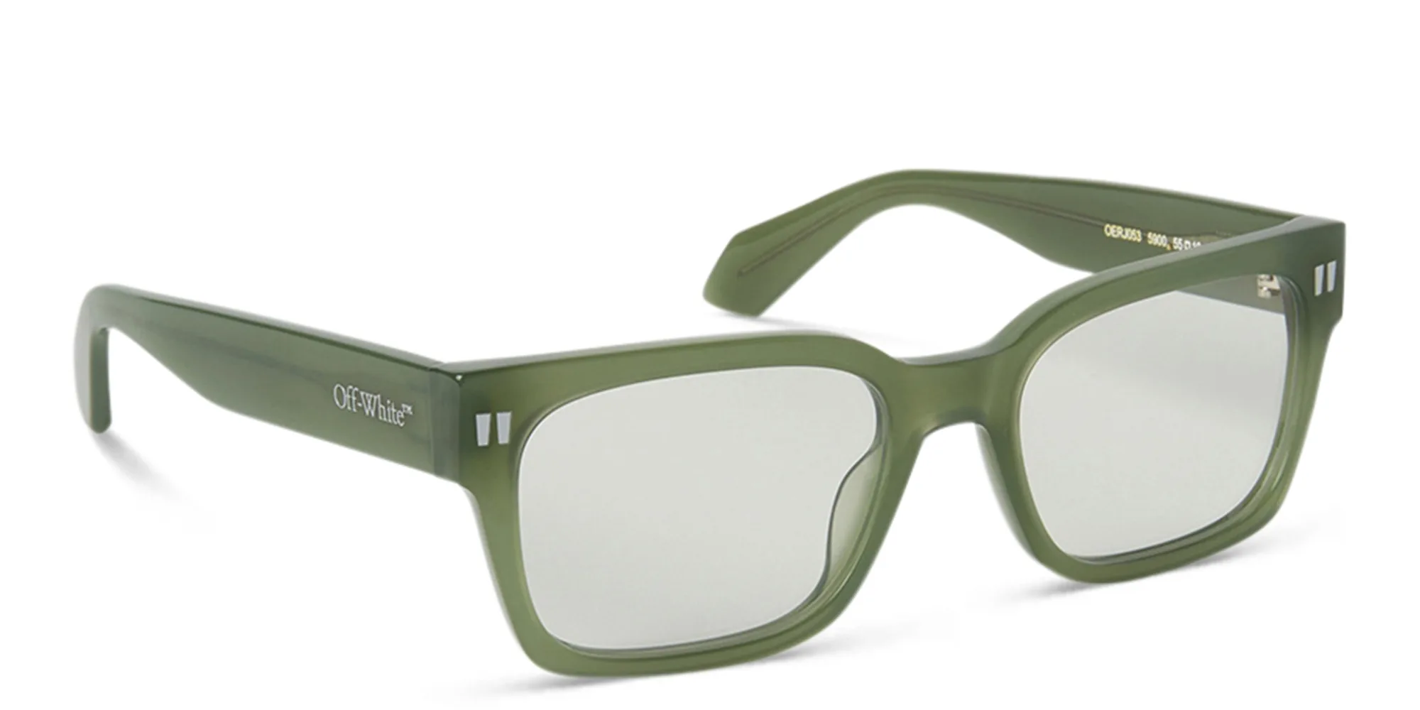 Shop OFF WHITE Style 53 Unisex Wide Square Eyeglasses in Olive Green online.