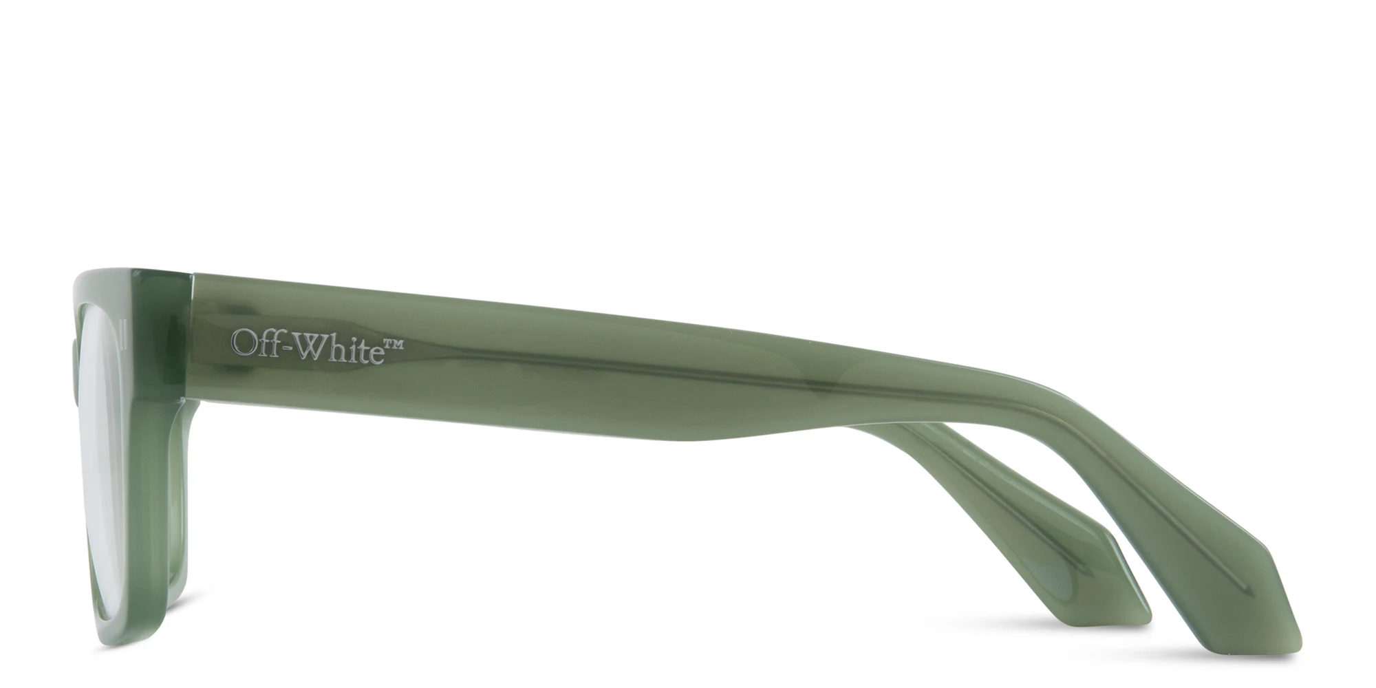 Shop OFF WHITE Style 53 Unisex Wide Square Eyeglasses in Olive Green online.