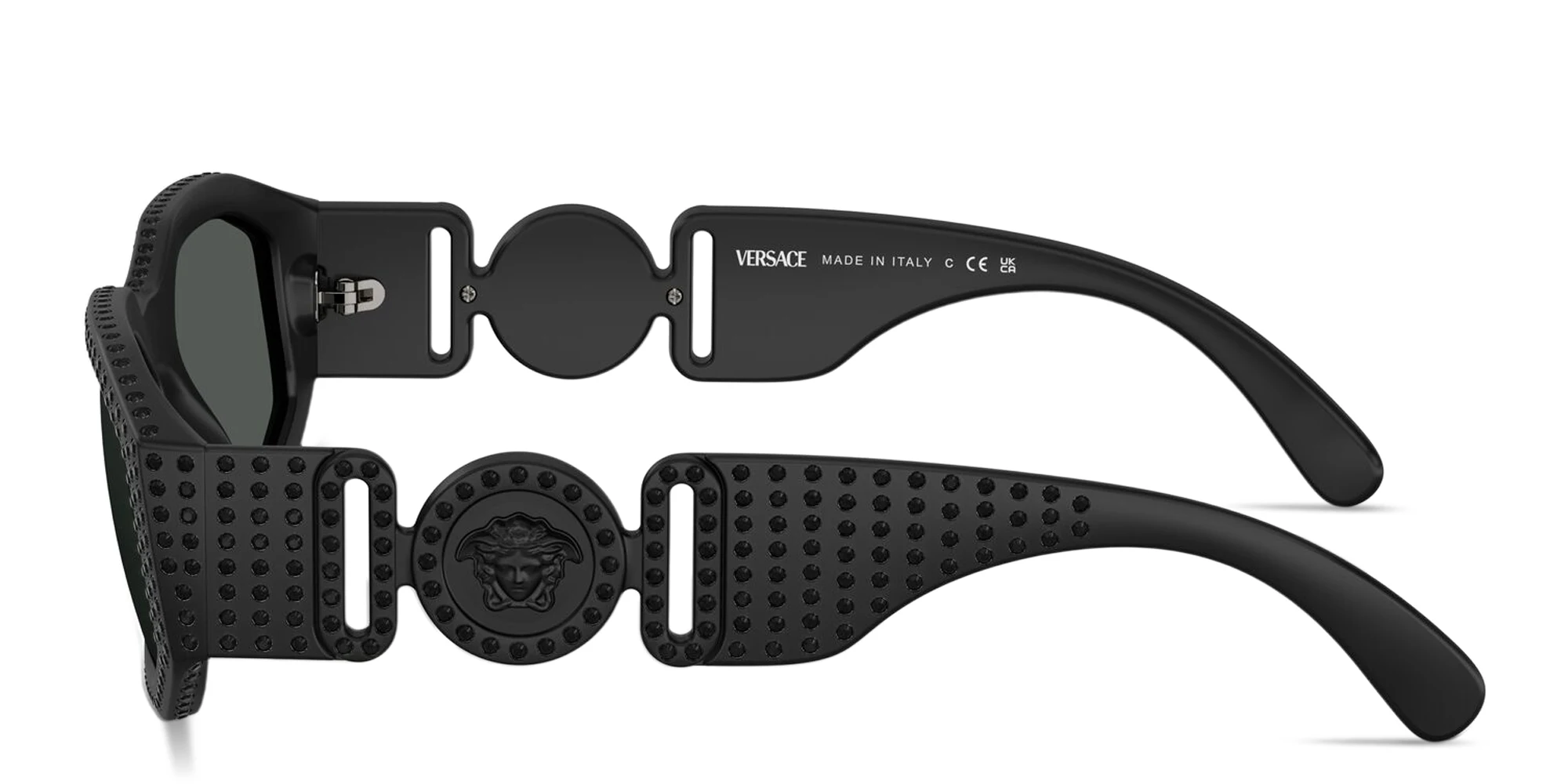 Shop VERSACE Medusa Biggie Irregular Sunglasses in Polished Black online.