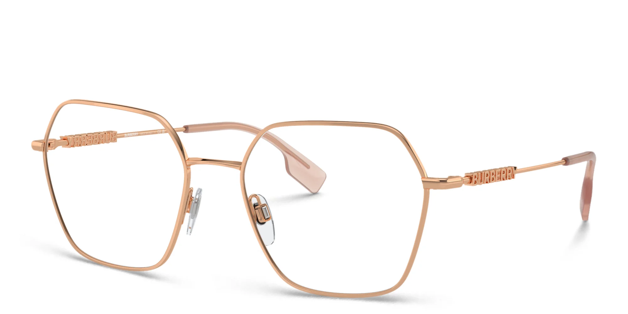 Shop BURBERRY Logo Irregular Eyeglasses in Rose Gold online.
