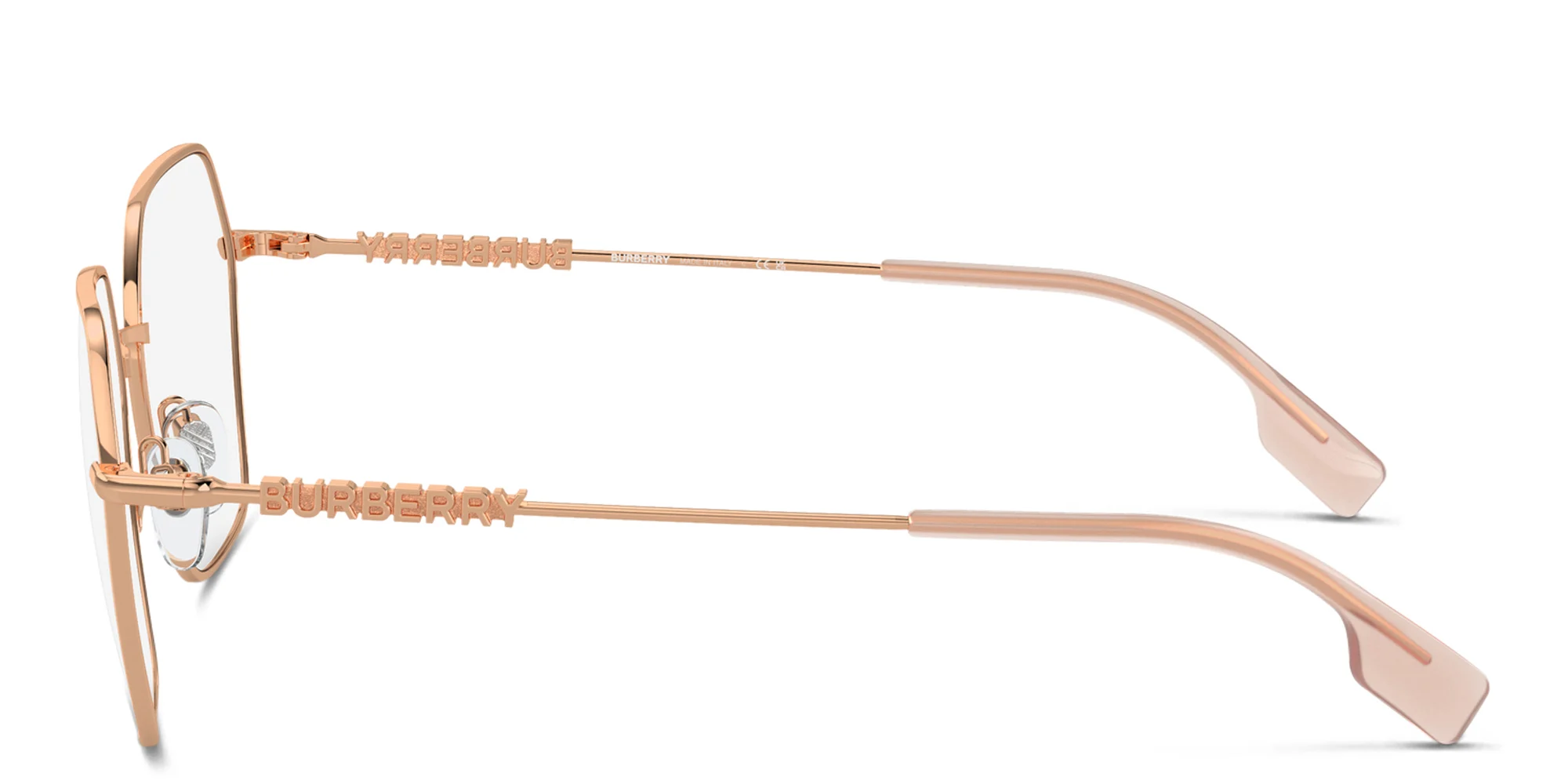 Shop BURBERRY Logo Irregular Eyeglasses in Rose Gold online.