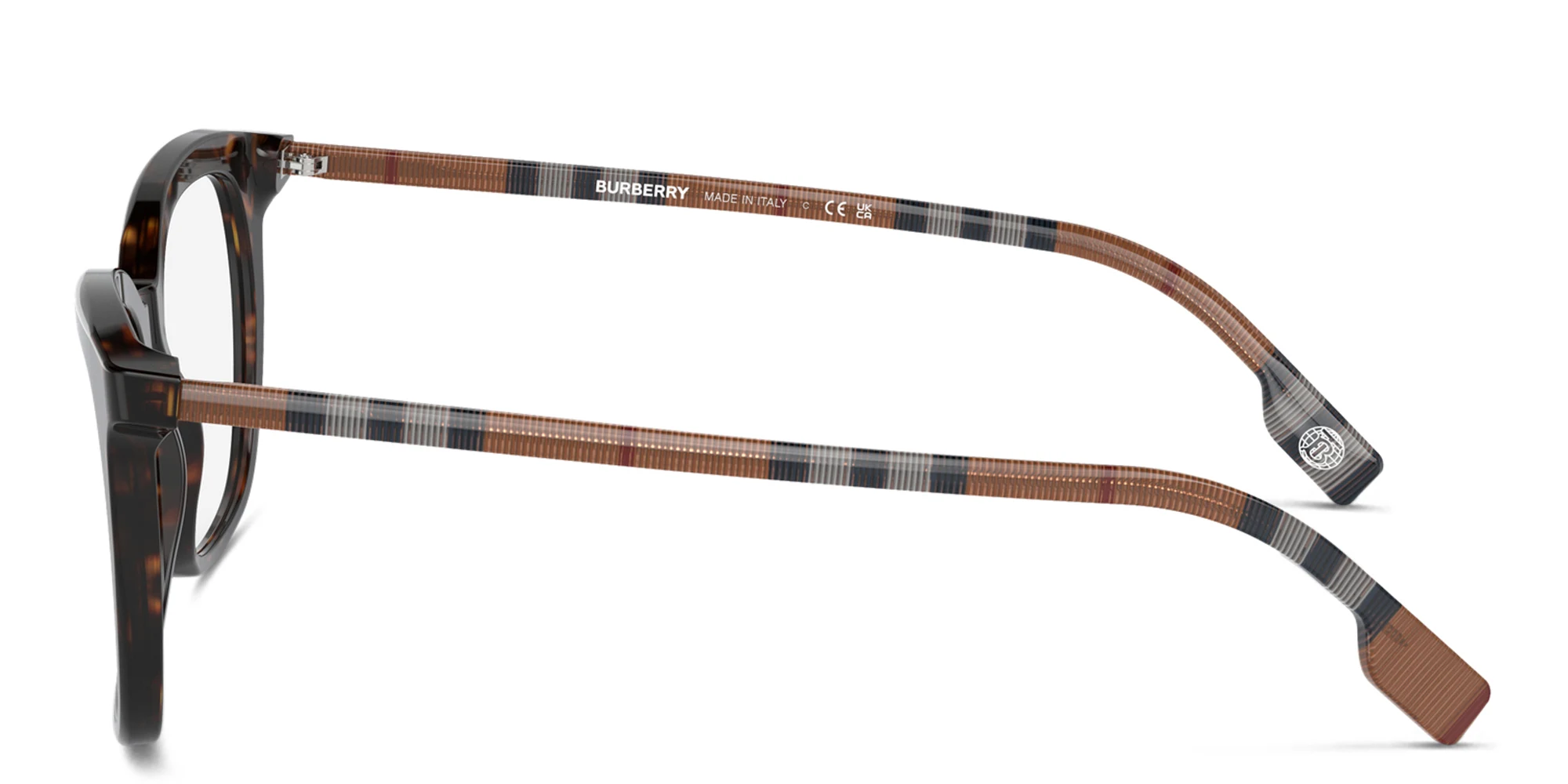 Shop BURBERRY Check Pattern Square Eyeglasses in Dark Havana online.