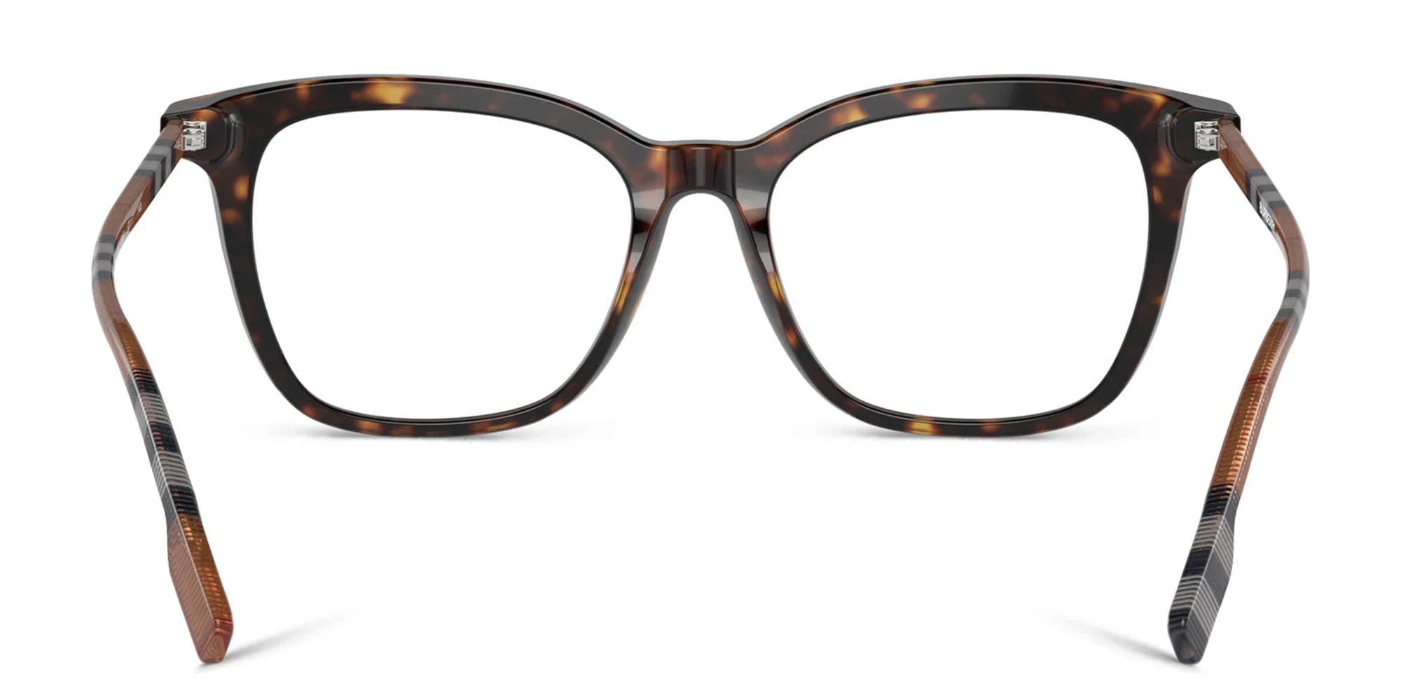 Shop BURBERRY Check Pattern Square Eyeglasses in Dark Havana online.