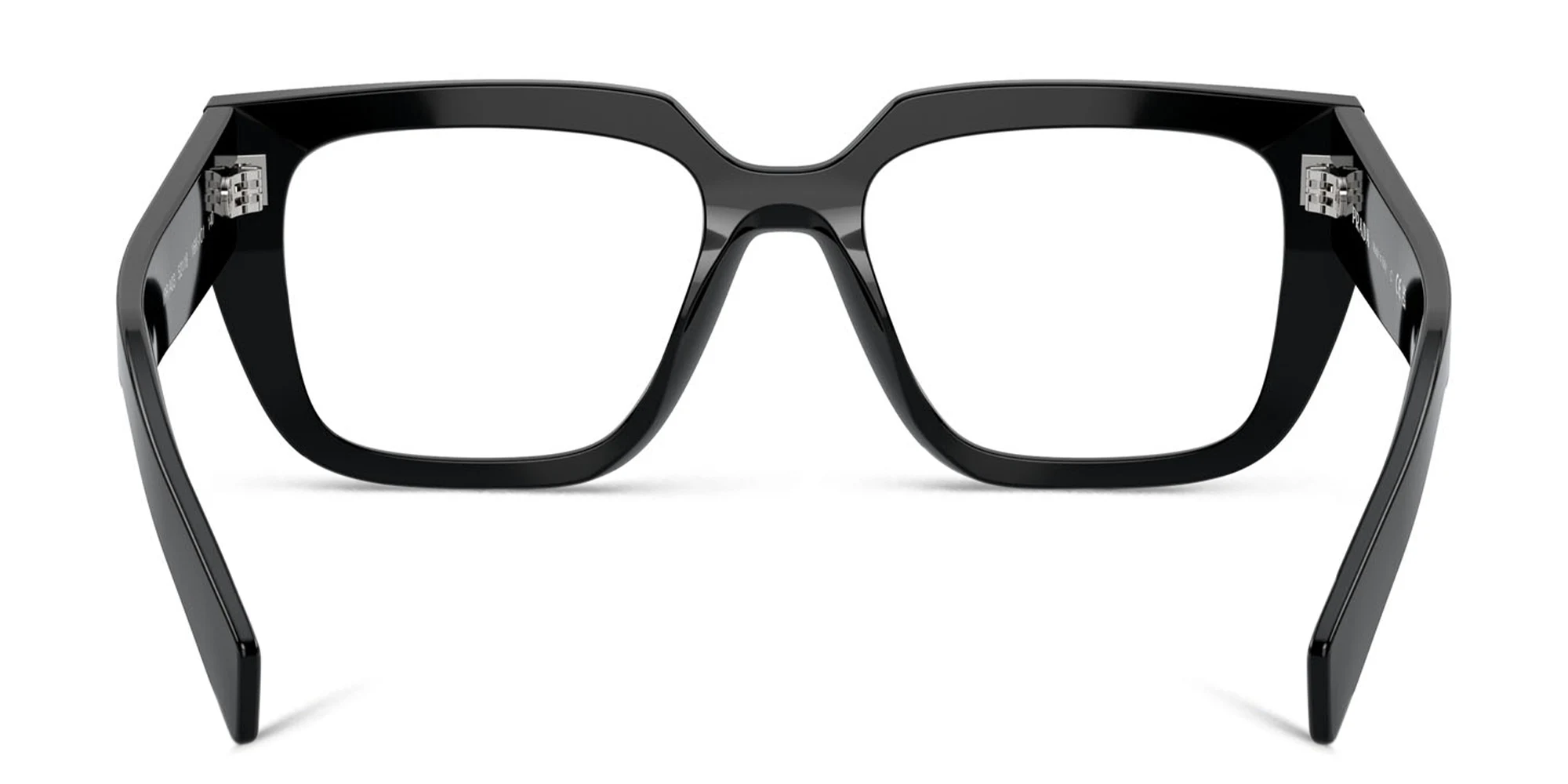 Shop PRADA Logo Irregular Eyeglasses in Black online.