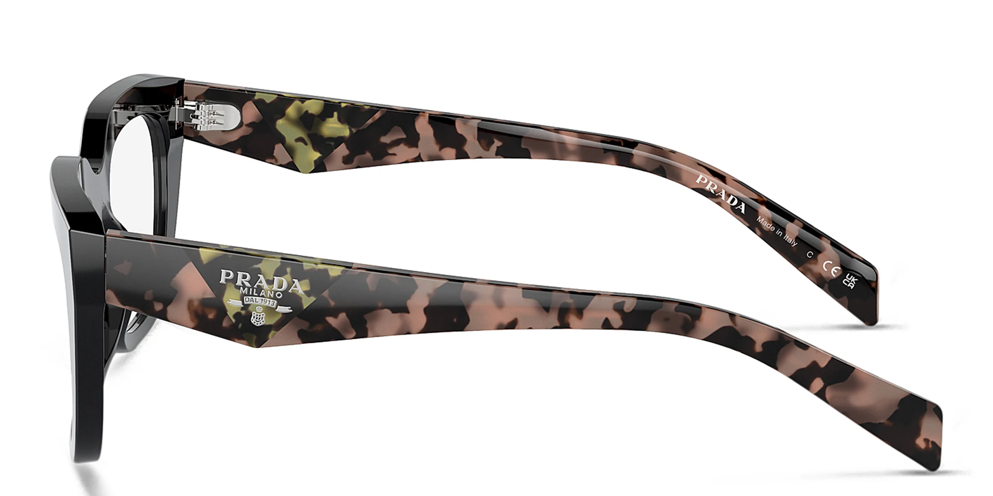 Shop PRADA Irregular Eyeglasses in Black online.