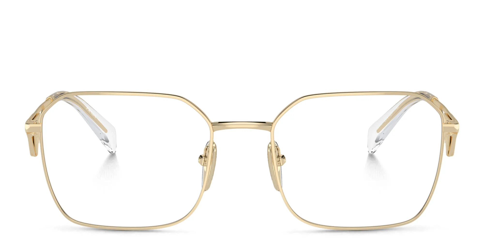 Shop PRADA Wide Irregular Eyeglasses in Pale Gold online.