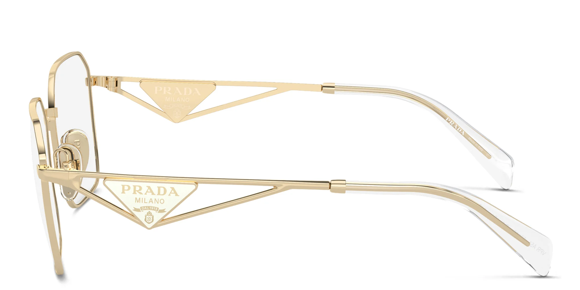 Shop PRADA Wide Irregular Eyeglasses in Pale Gold online.