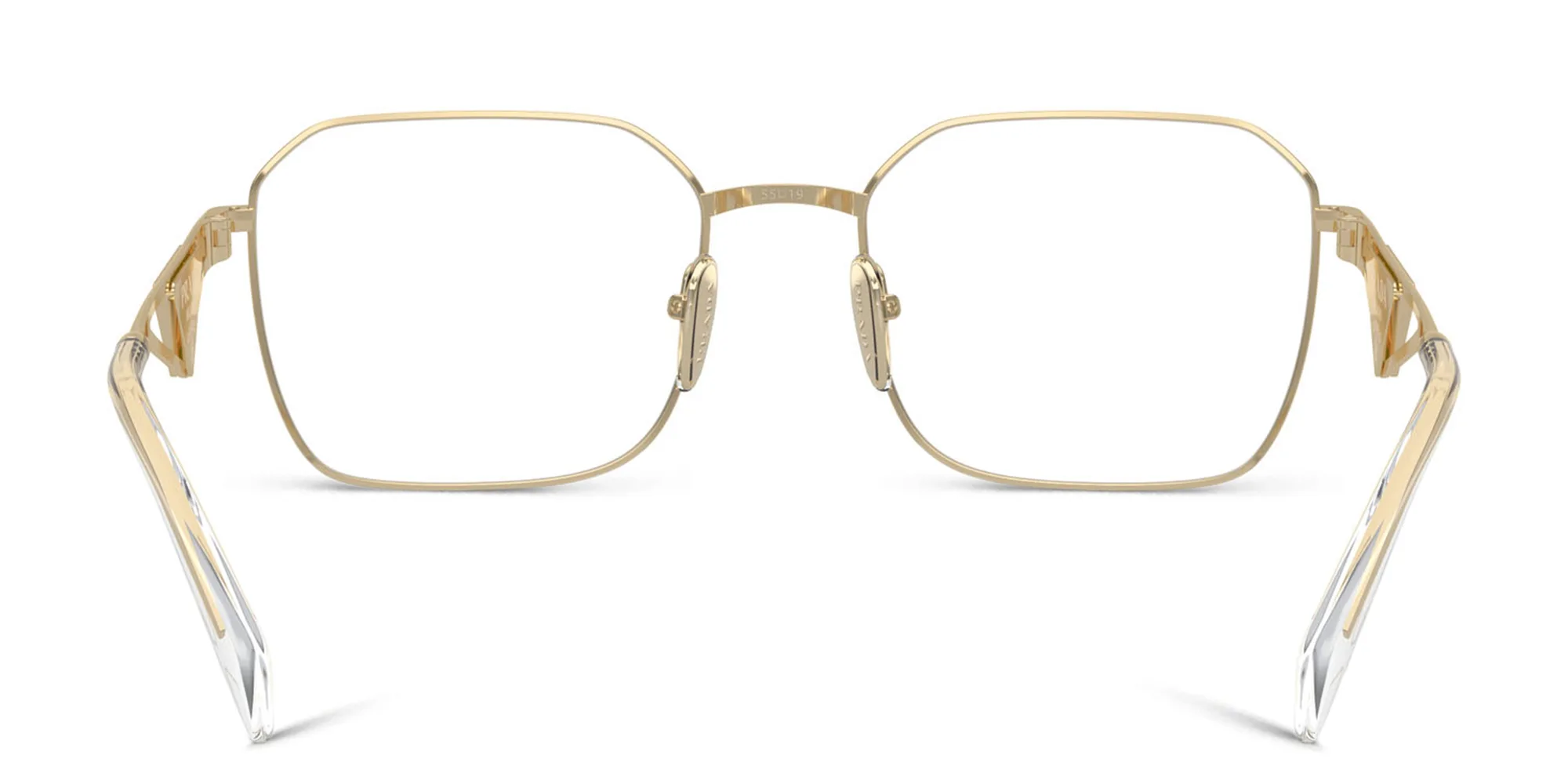 Shop PRADA Wide Irregular Eyeglasses in Pale Gold online.