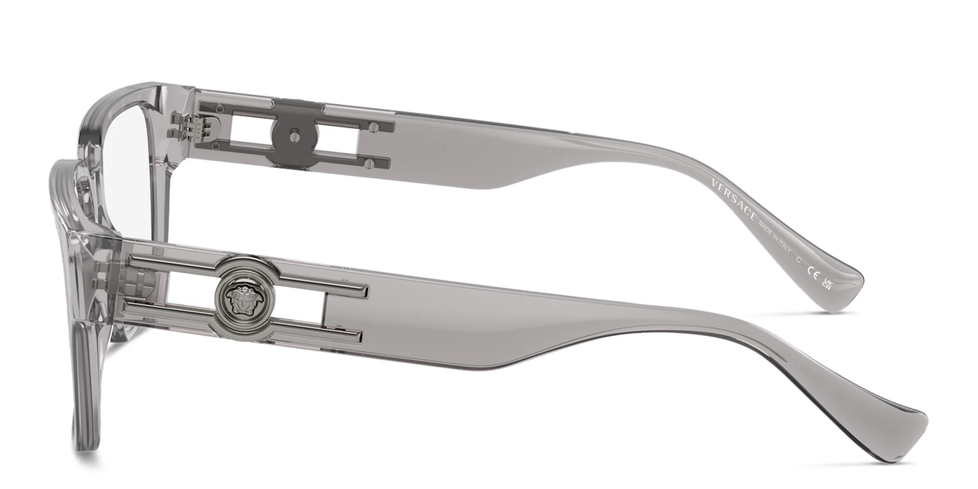 Shop VERSACE Rectangle Eyeglasses in Grey Transparent online.
