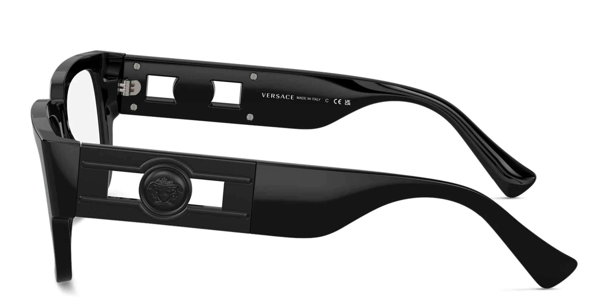 Shop VERSACE Square Eyeglasses in Black online.