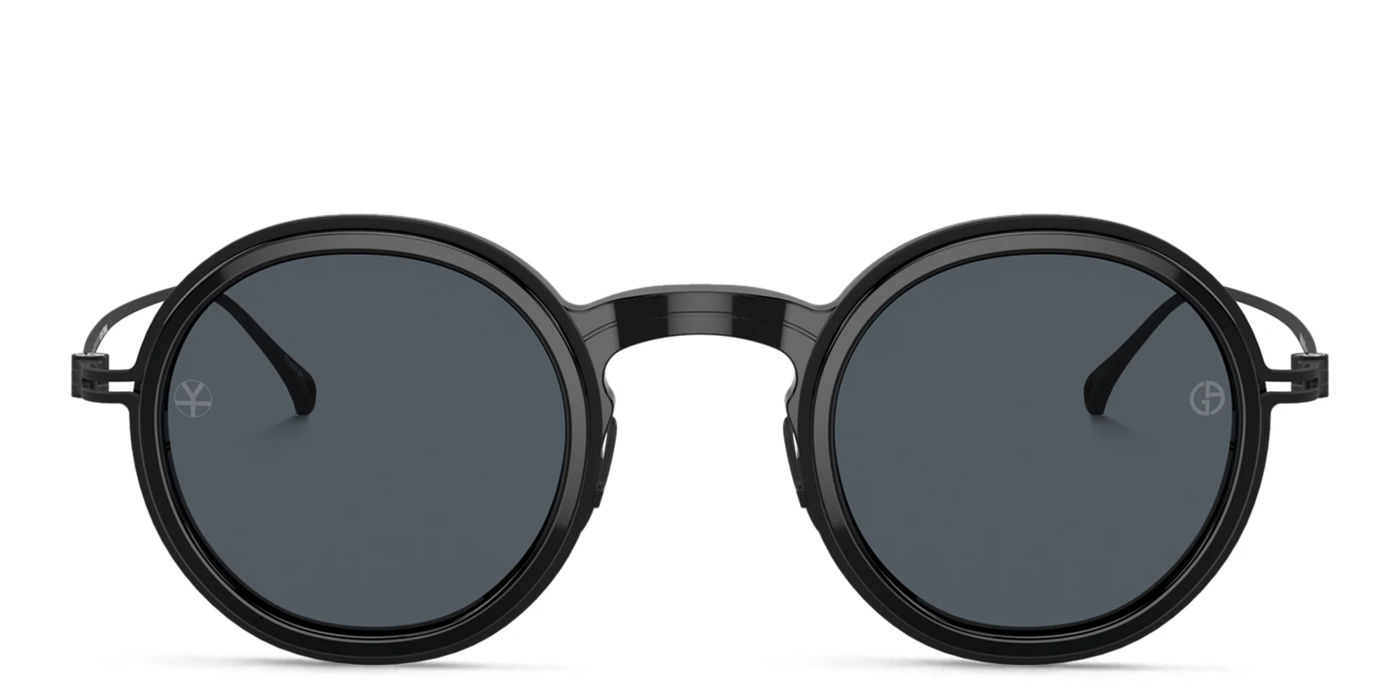 Shop GIORGIO ARMANI Unisex Round Sunglasses in Shiny Black online.