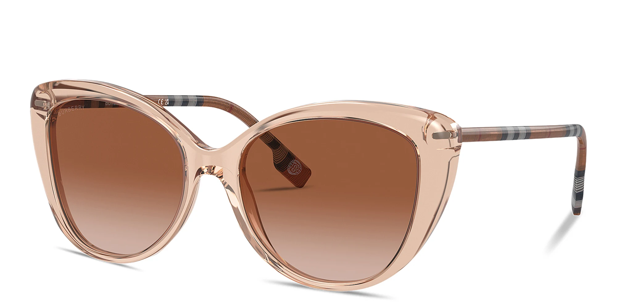 Shop BURBERRY Vintage Check Cat-Eye Sunglasses in Transparent Peach online.