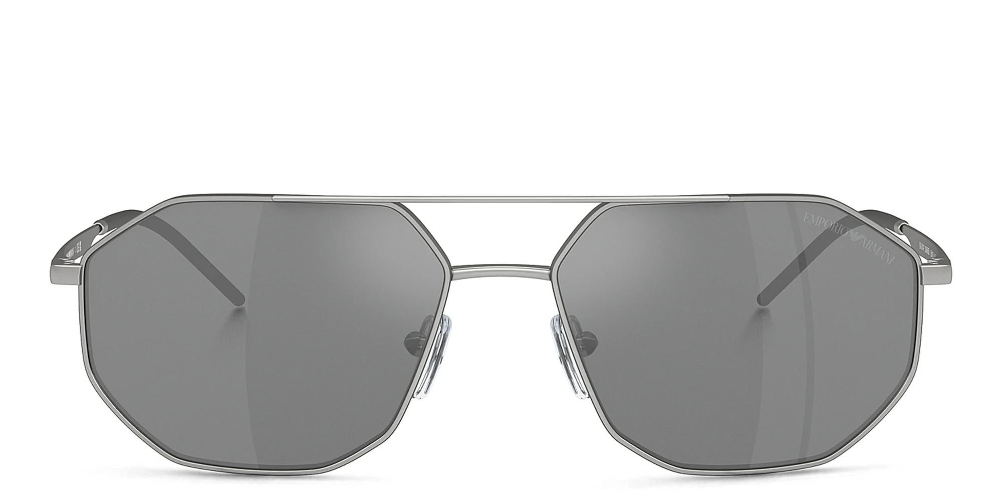 Shop Emporio Armani Irregular Sunglasses in Matte Silver online.