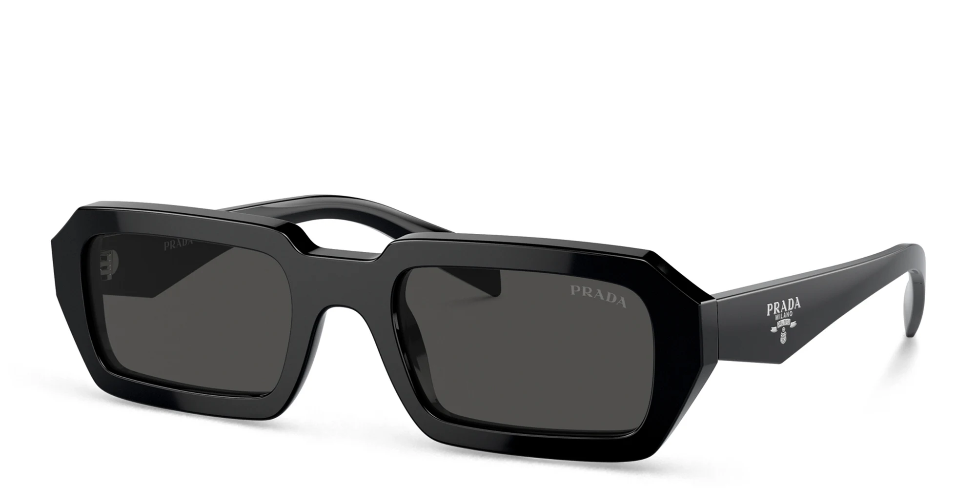 Shop PRADA Rectangle Sunglasses in Black online.