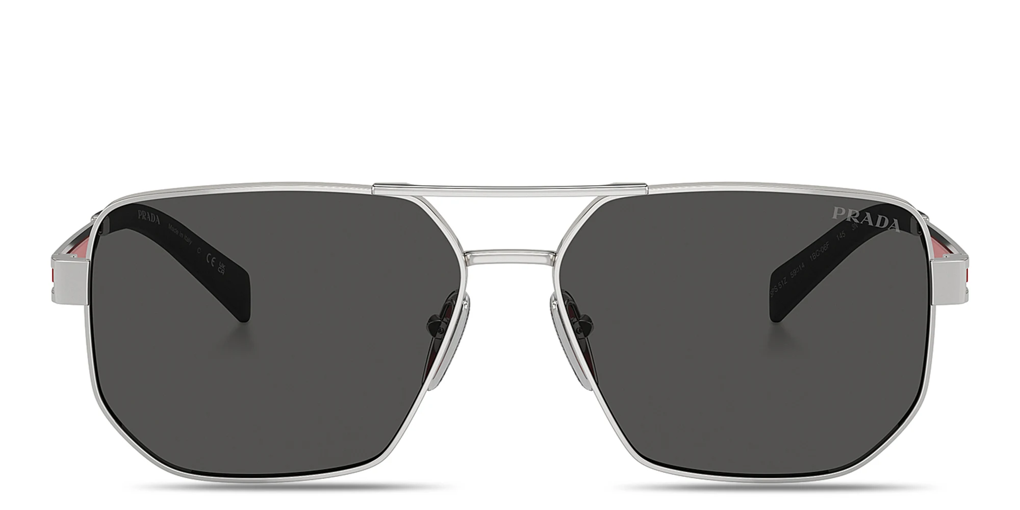 Shop Prada Linea Rossa Logo Signature Aviator Sunglasses in Silver online.