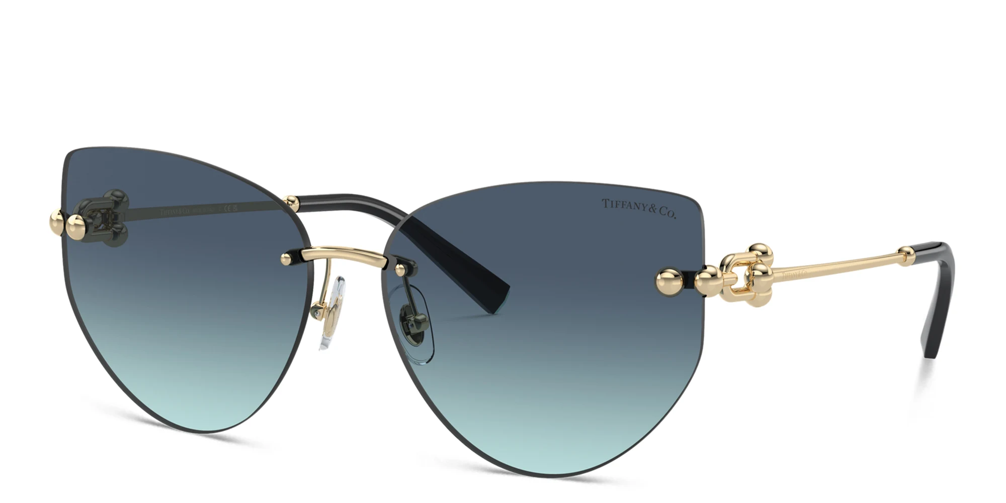 Shop TIFFANY Tiffany HardWear Wide Rimless Butterfly Sunglasses in Pale Gold online.