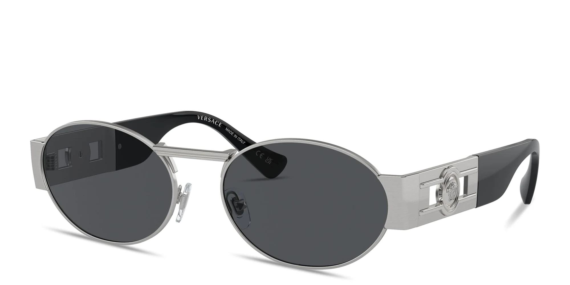 Shop VERSACE Medusa Unisex Oval Sunglasses in Silver online.
