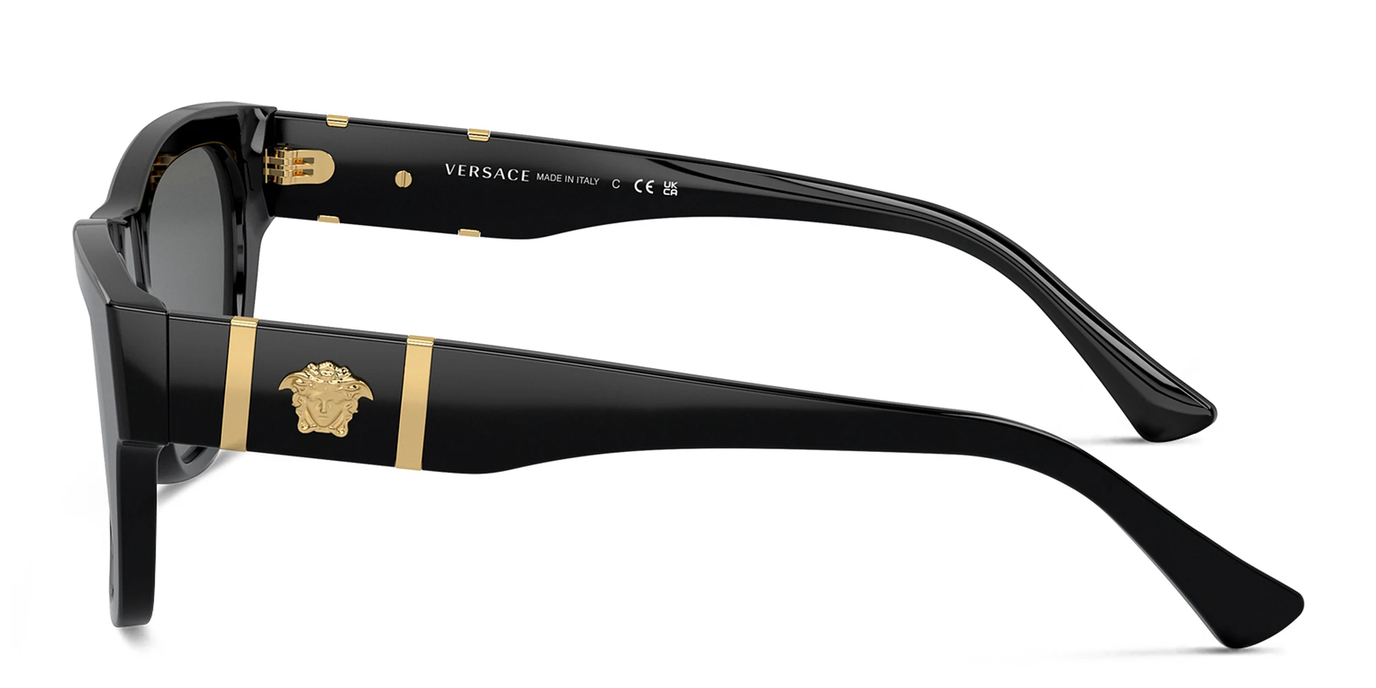 Shop VERSACE Medusa Square Sunglasses in Black online.
