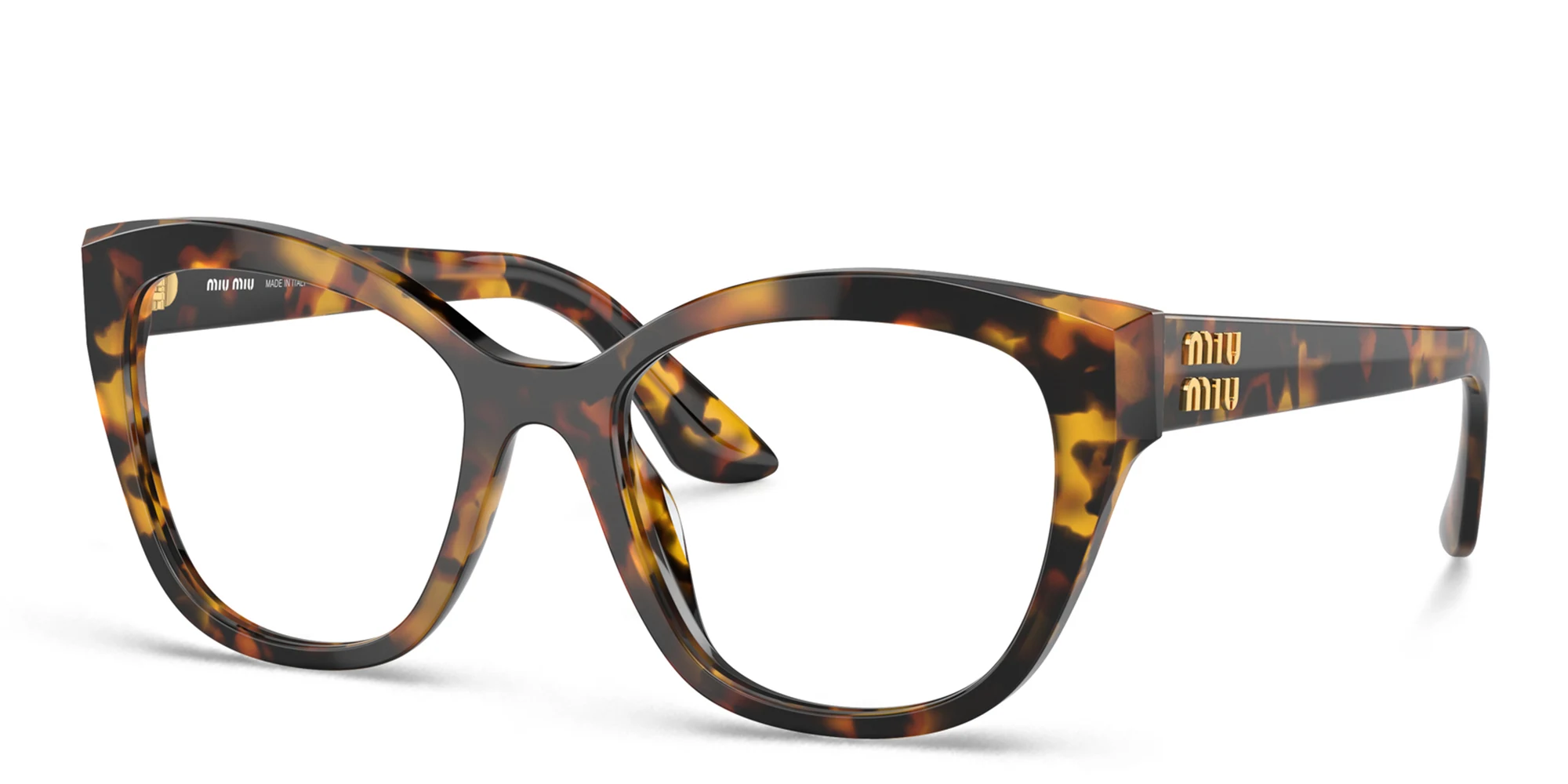 Shop MIU MIU Square Eyeglasses in Honey Havana online.