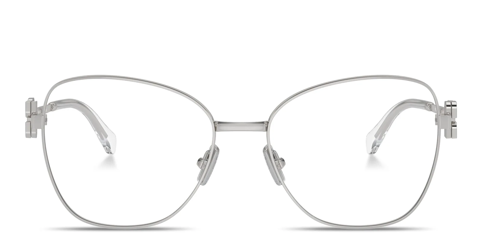 Shop MIU MIU Vertical Logo Cat-Eye Eyeglasses in Silver online.