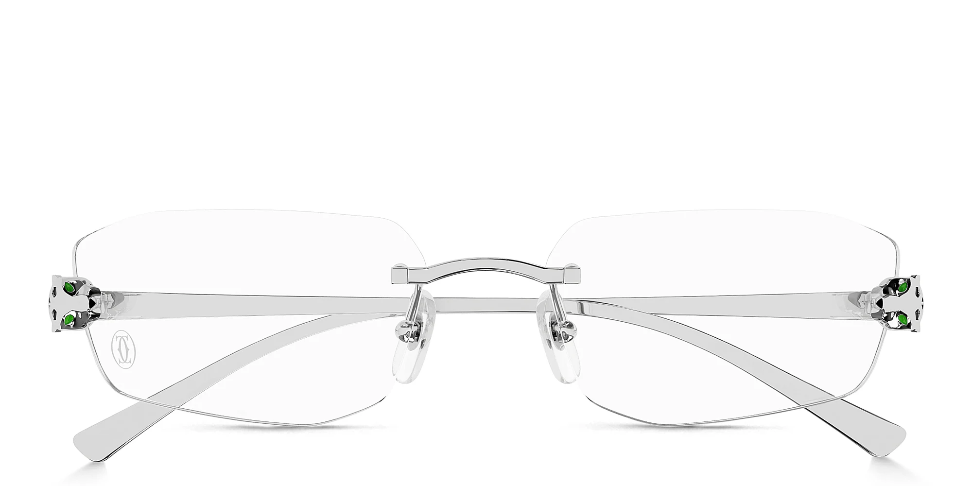 Shop Cartier Panthère de Cartier Unisex Rimless Wide Irregular Eyeglasses in Silver online.