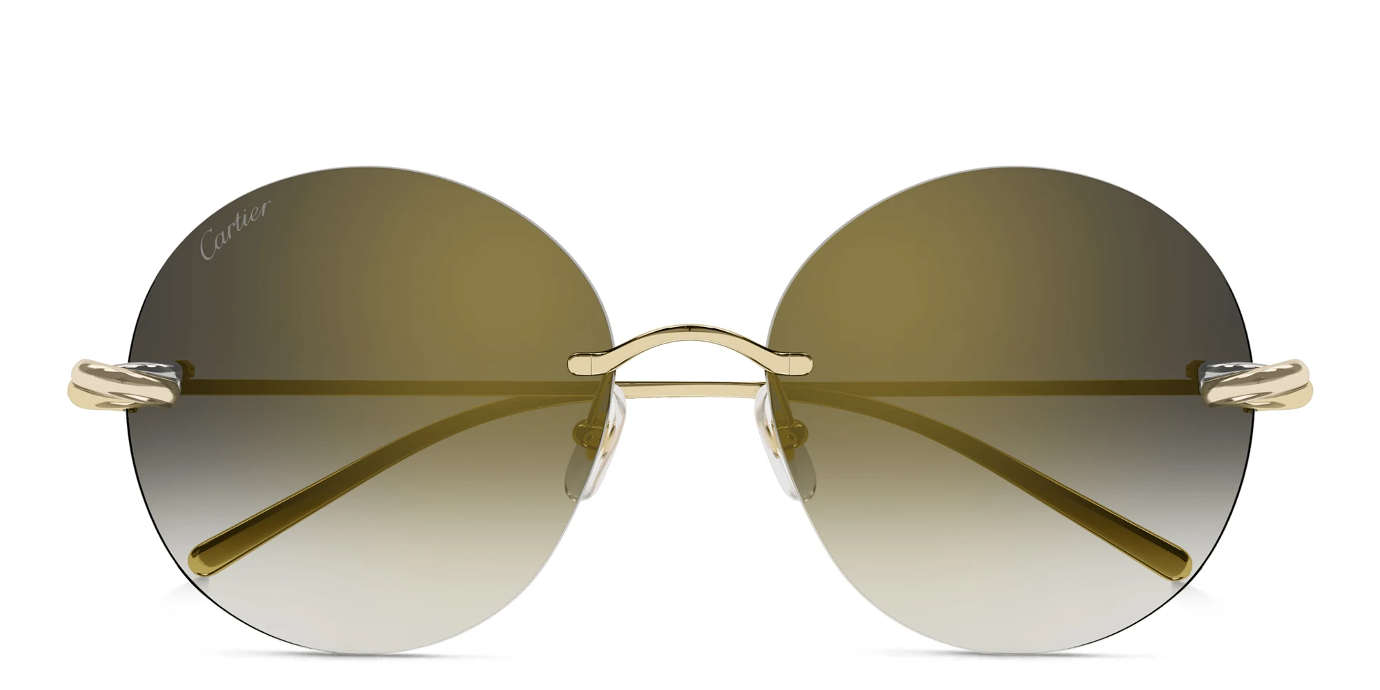 Shop Cartier Trinity Rimless Round Sunglasses in Gold online.