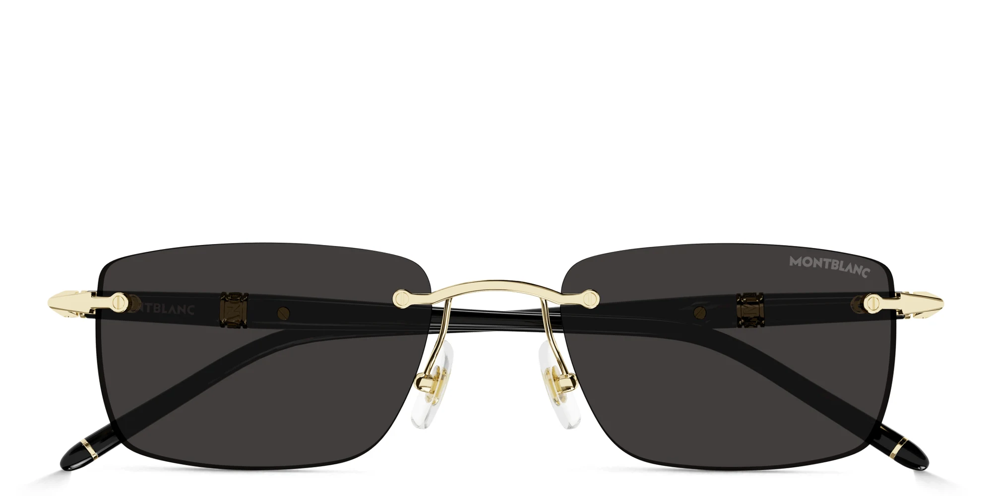 Shop MONTBLANC Meisterstück Rimless Rectangle Sunglasses in Gold online.