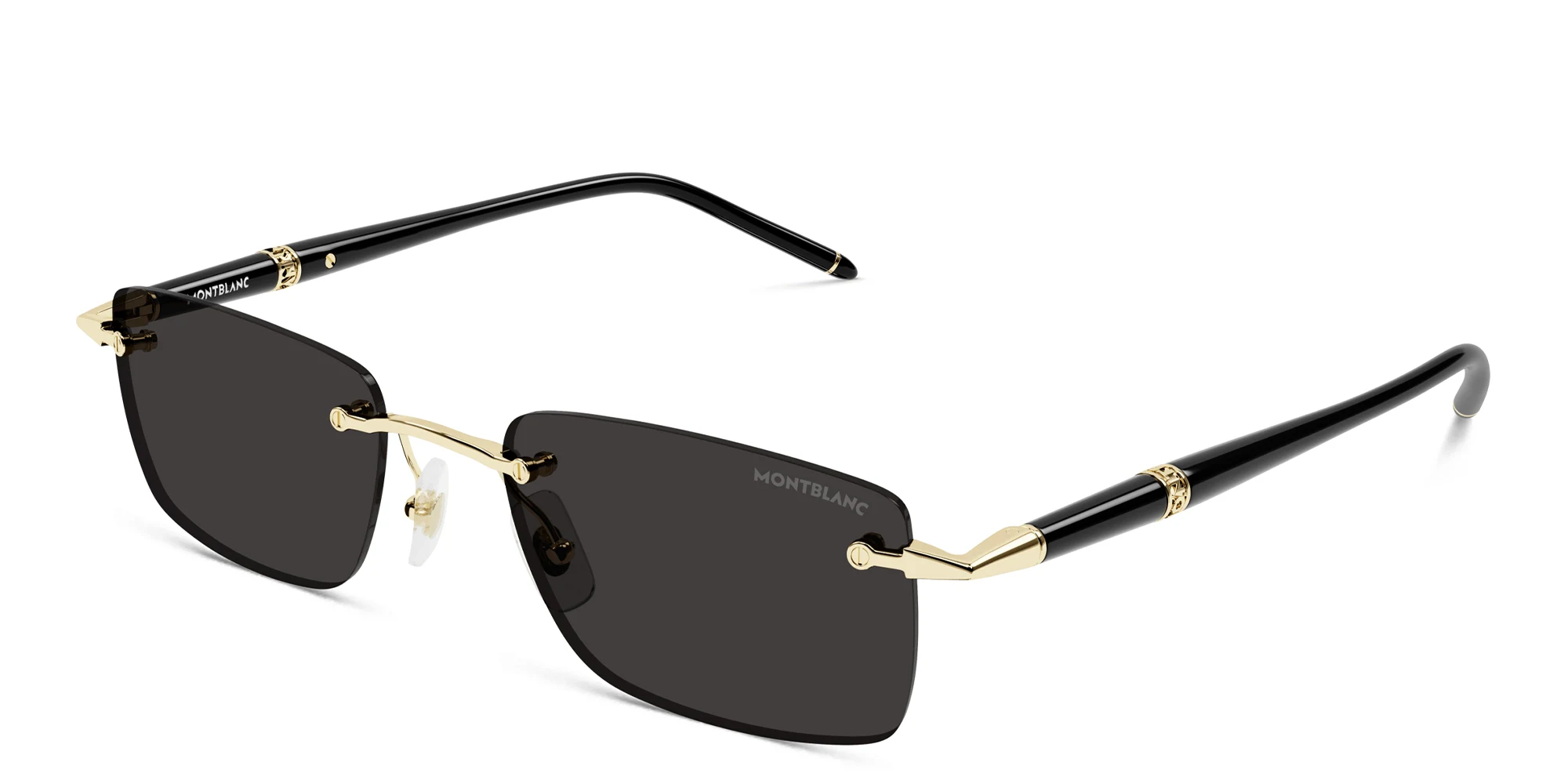 Shop MONTBLANC Meisterstück Rimless Rectangle Sunglasses in Gold online.