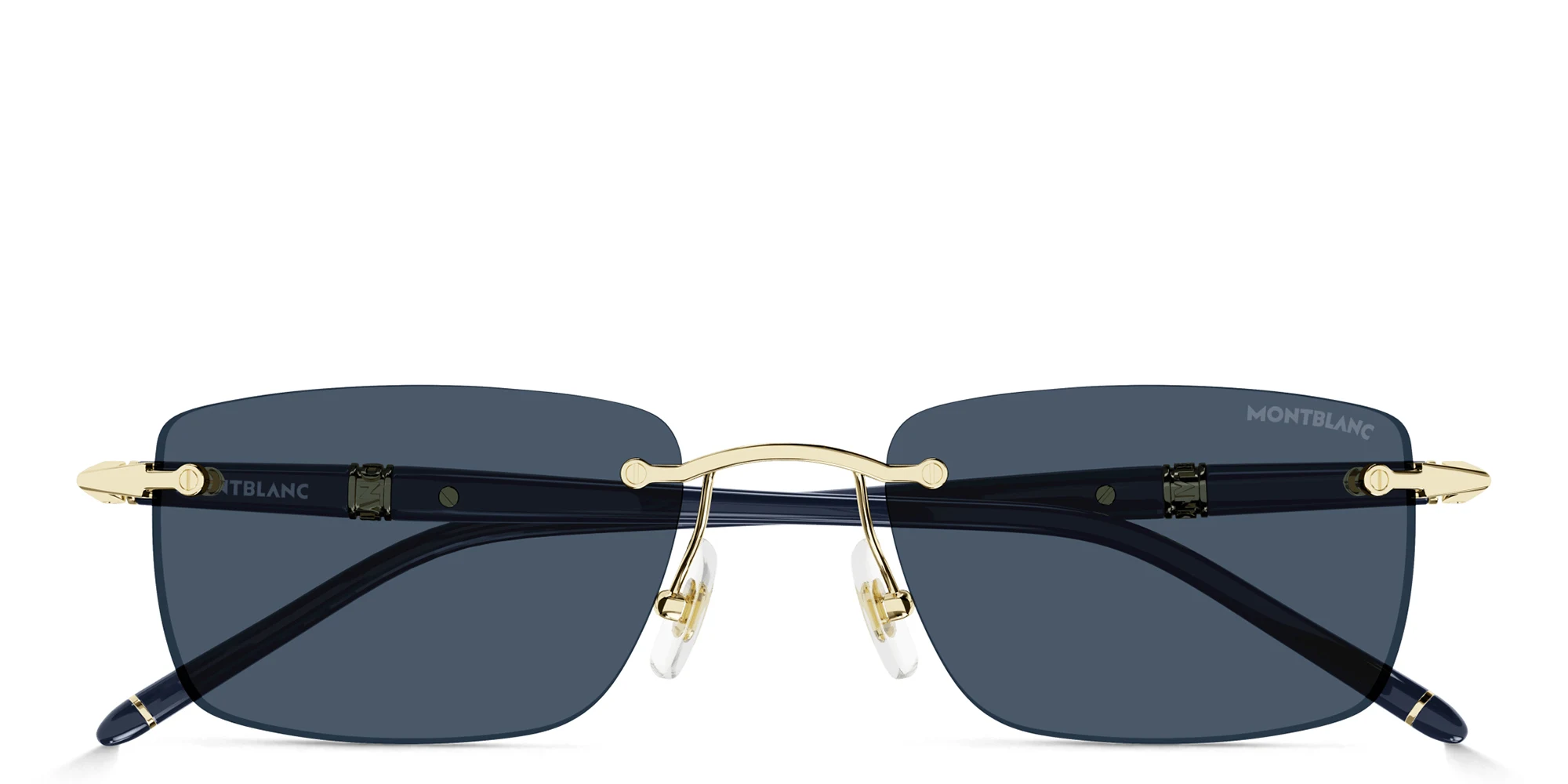 Shop MONTBLANC Meisterstück Rimless Rectangle Sunglasses in Gold online.